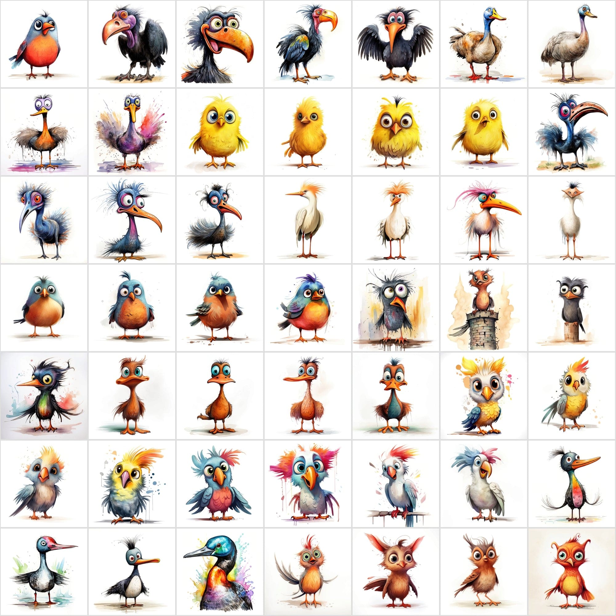 Colorful Birds with Big Eyes: 590 JPG & PNG Images – Funny Look Digital Download Sumobundle