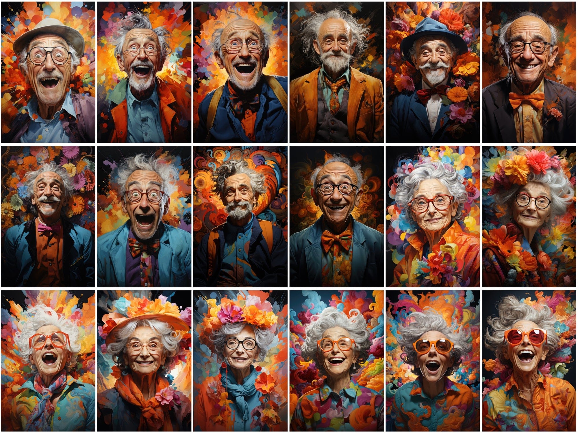 Colorful Old Men & Women Caricature Collection Digital Download Sumobundle