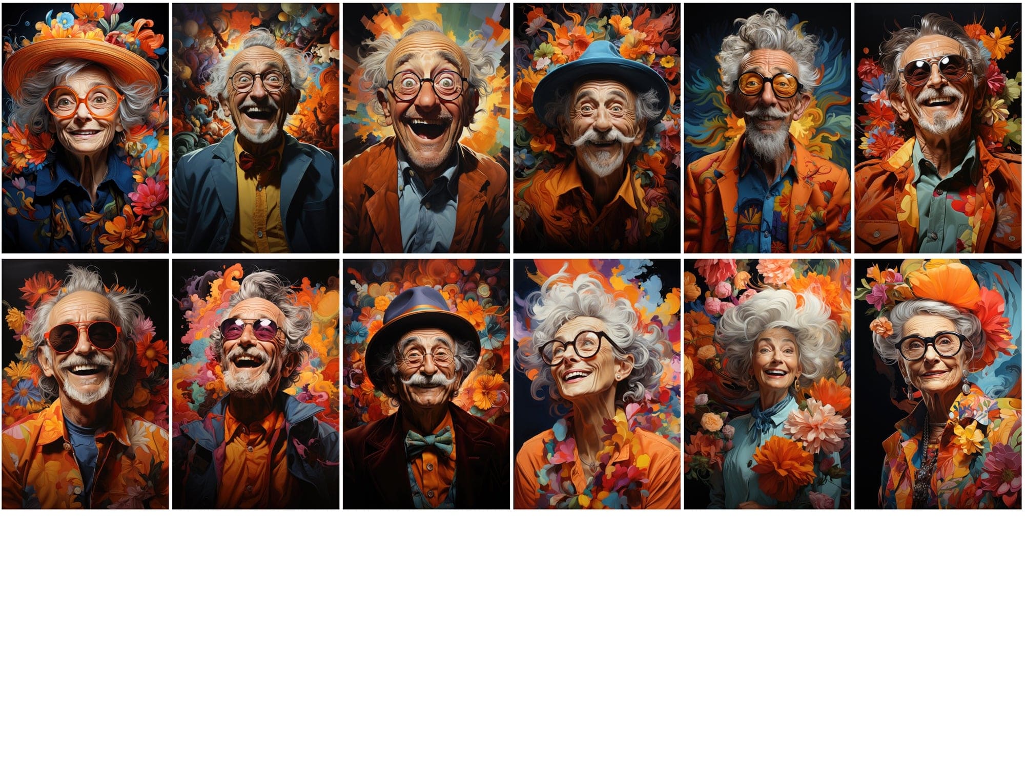 Colorful Old Men & Women Caricature Collection Digital Download Sumobundle