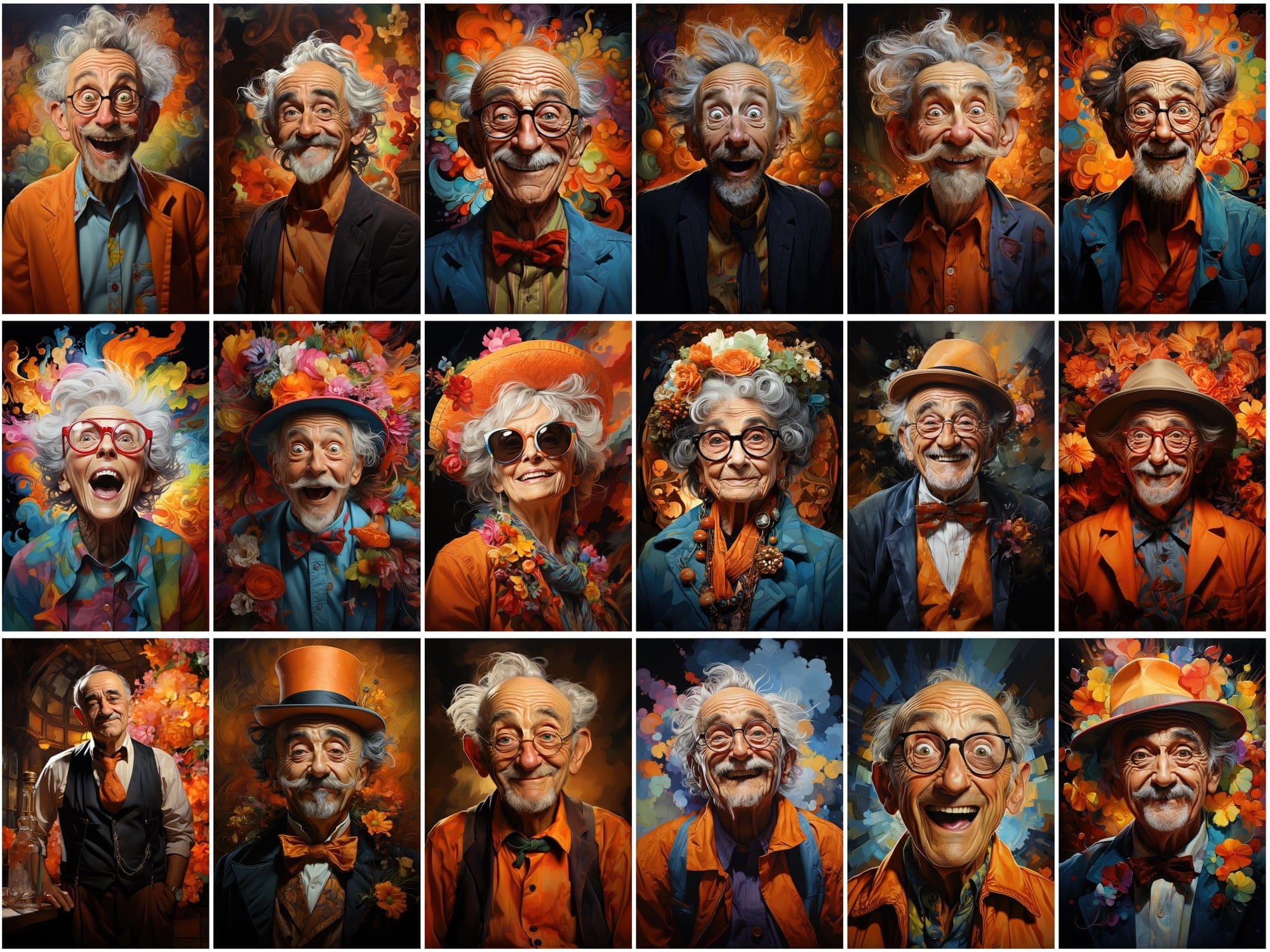 Colorful Old Men & Women Caricature Collection Digital Download Sumobundle
