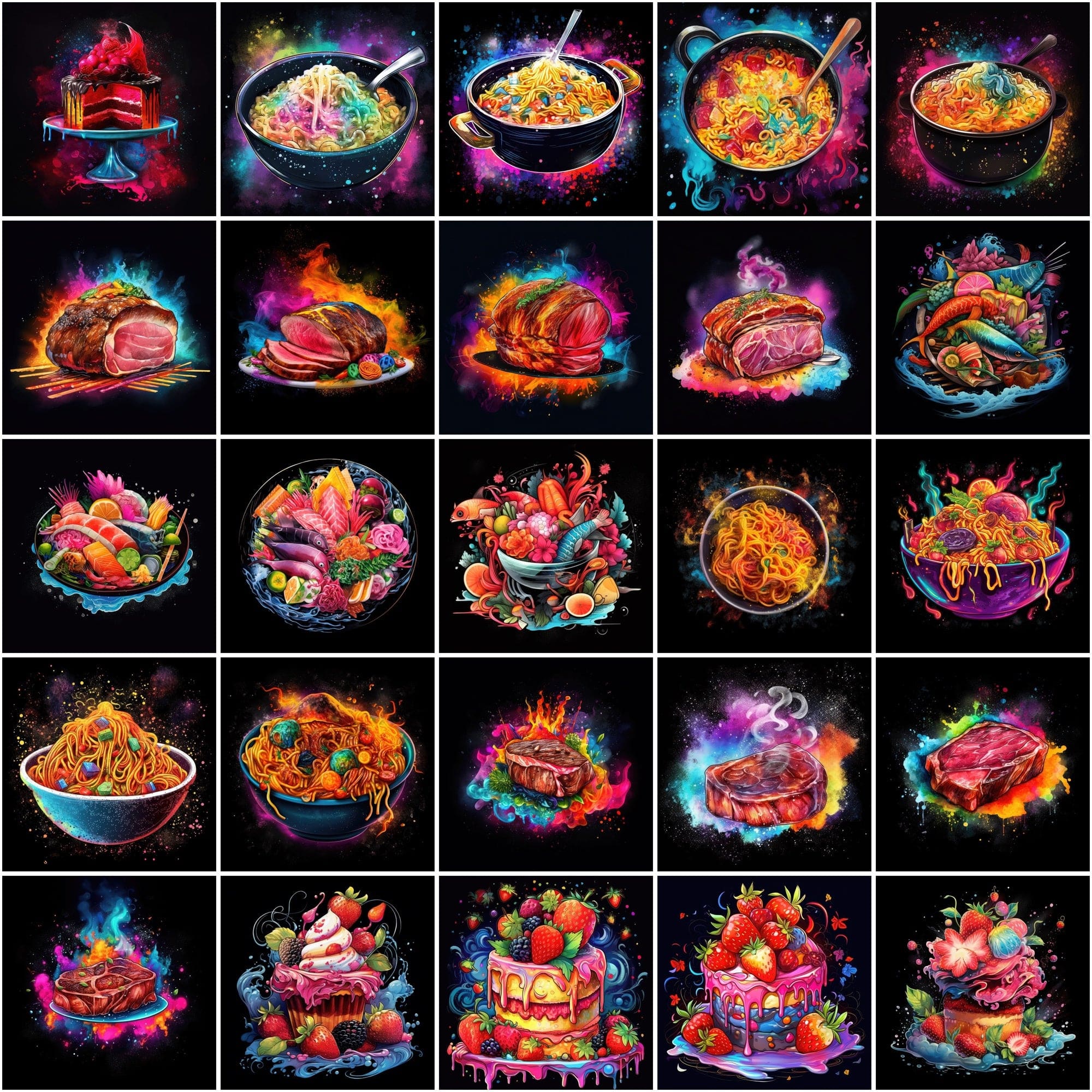 Colorful Surreal Food Images: Magical & Dreamy PNG Illustrations with Commercial License Digital Download Sumobundle