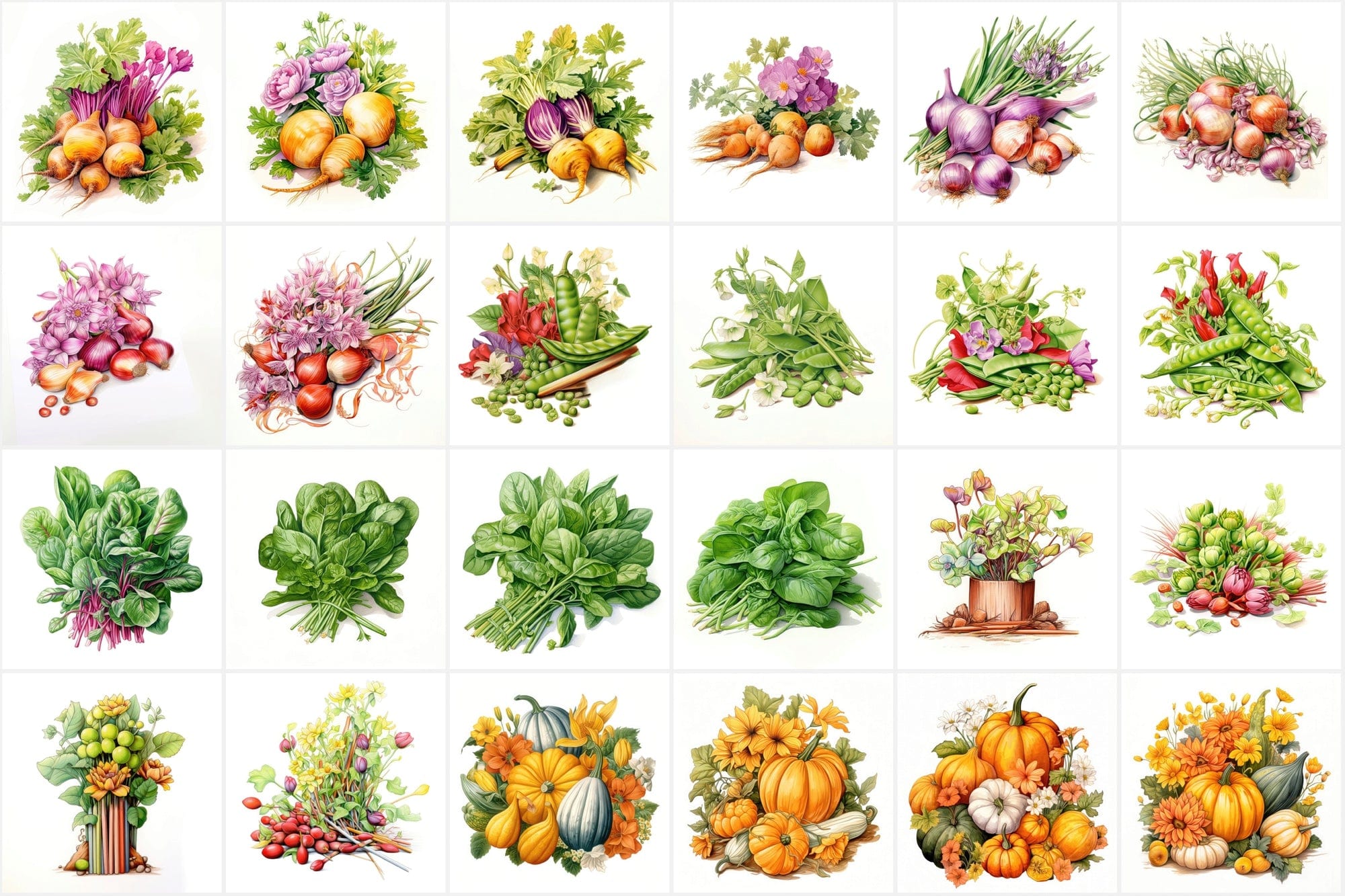 Colorful Vegetable Images with Flowers & Leaves - High Resolution PNG Files with Commercial License Digital Download Sumobundle