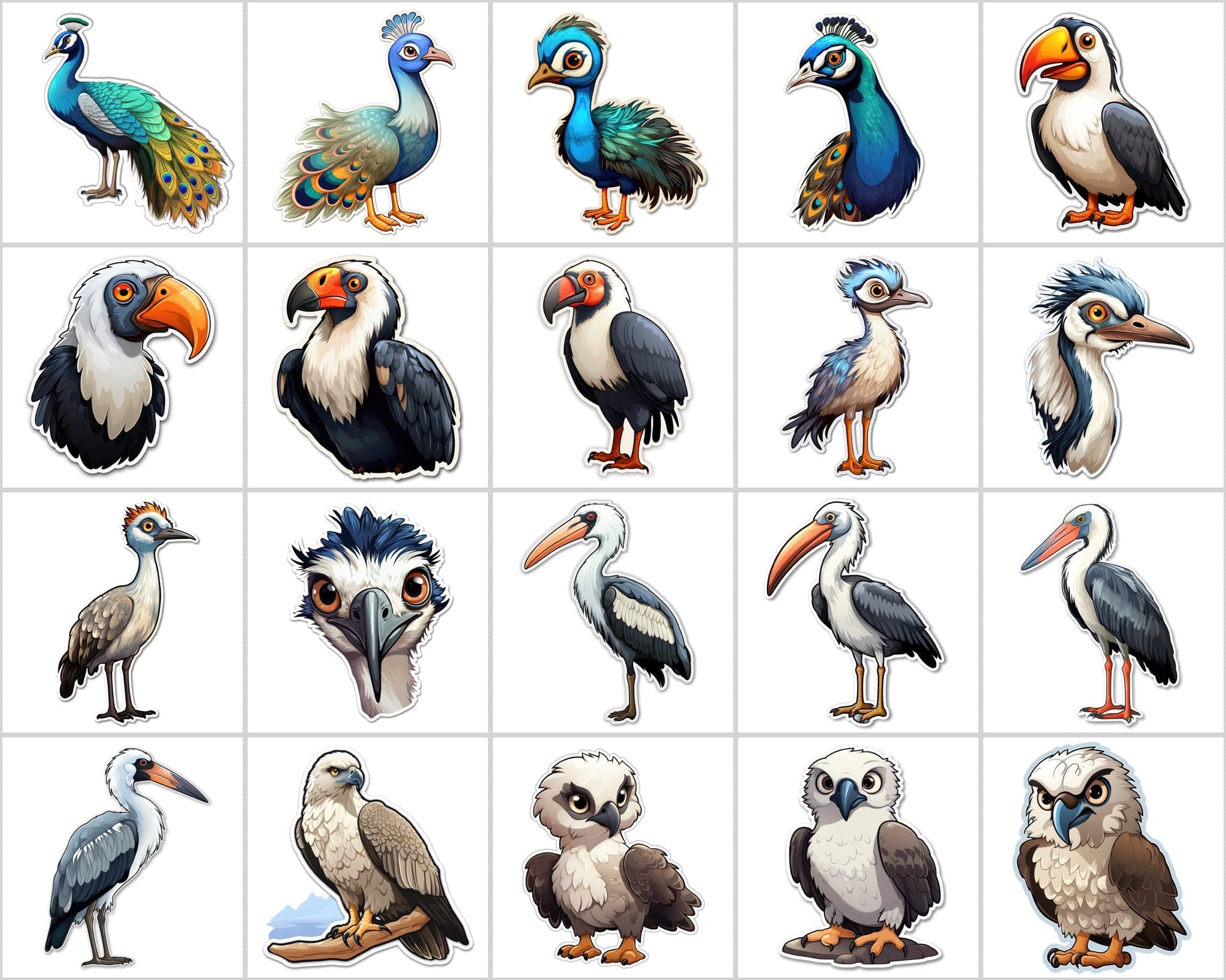 Complete Collection of Bird Stickers: 195 Transparent PNG Images - Commercial License Included. Digital Download Sumobundle