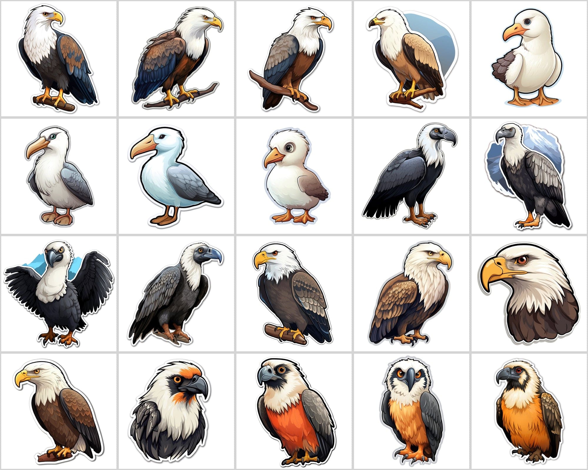 Complete Collection of Bird Stickers: 195 Transparent PNG Images - Commercial License Included. Digital Download Sumobundle
