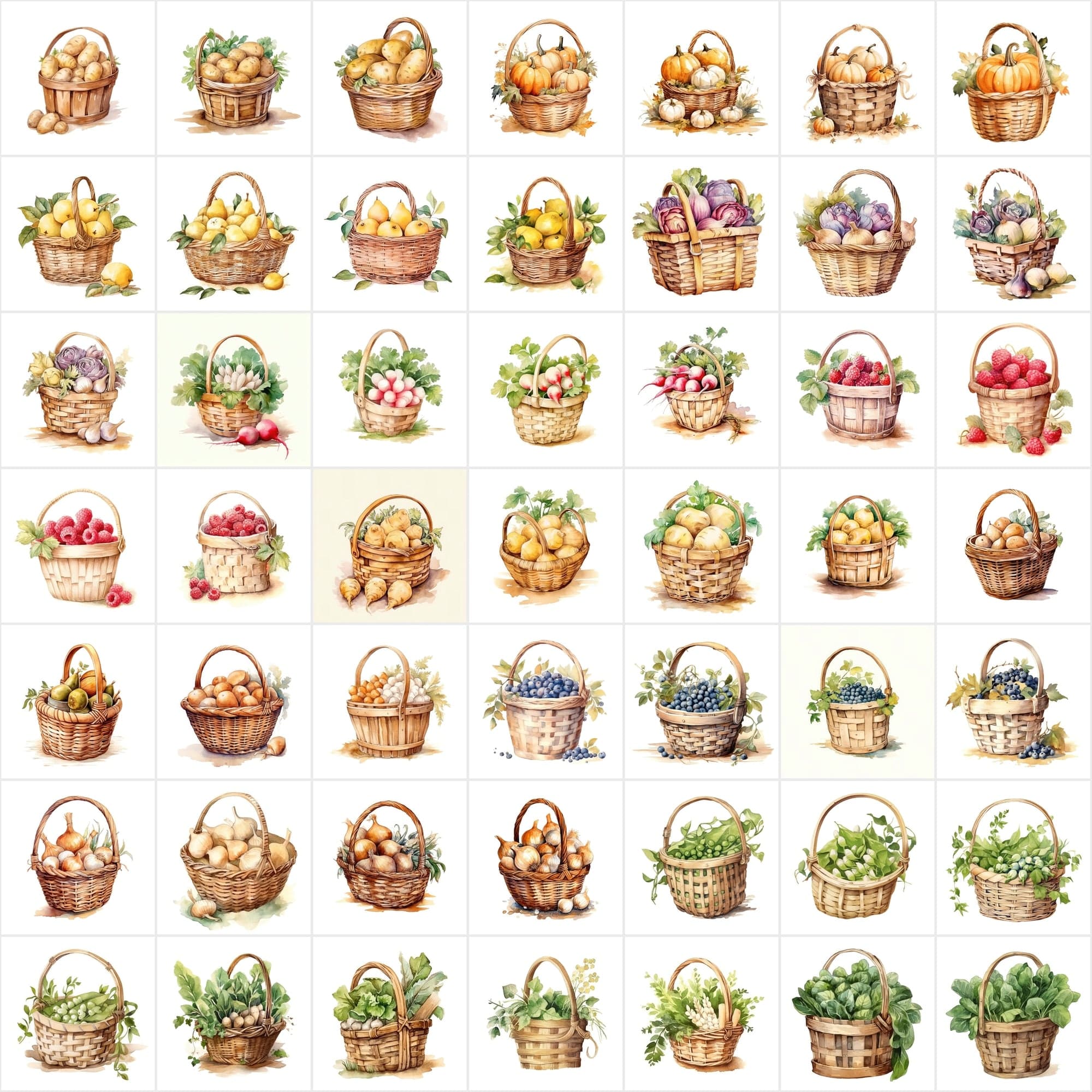 Cottagecore Fruit & Veggie Watercolor Images - Set of 550 images with Transparent Background Digital Download Sumobundle