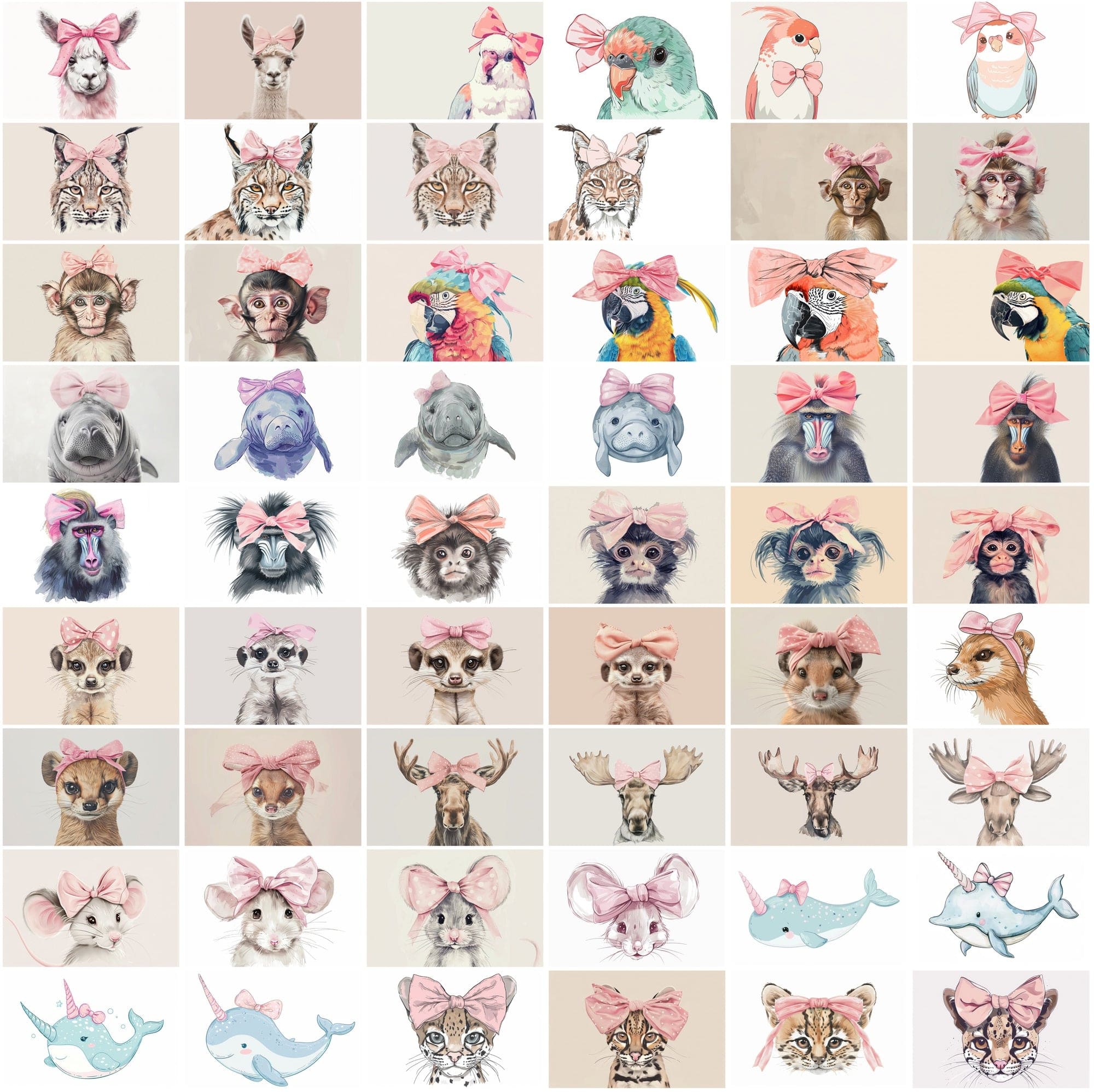 Cute Animal Images with Pink Bow - 600 High-Resolution JPGs - Commercial License Included Digital Download Sumobundle