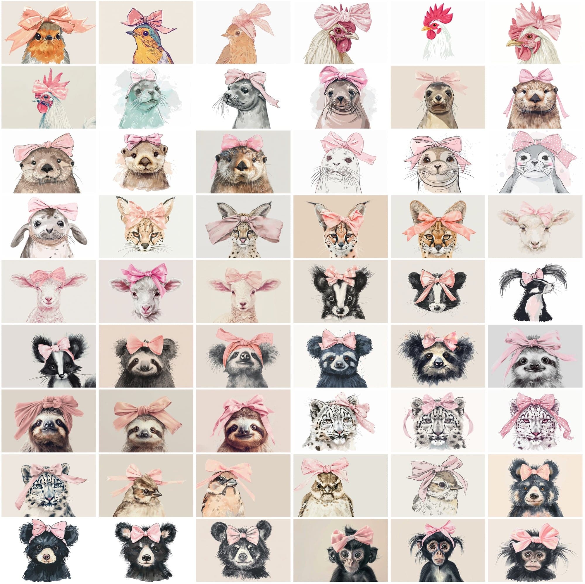 Cute Animal Images with Pink Bow - 600 High-Resolution JPGs - Commercial License Included Digital Download Sumobundle