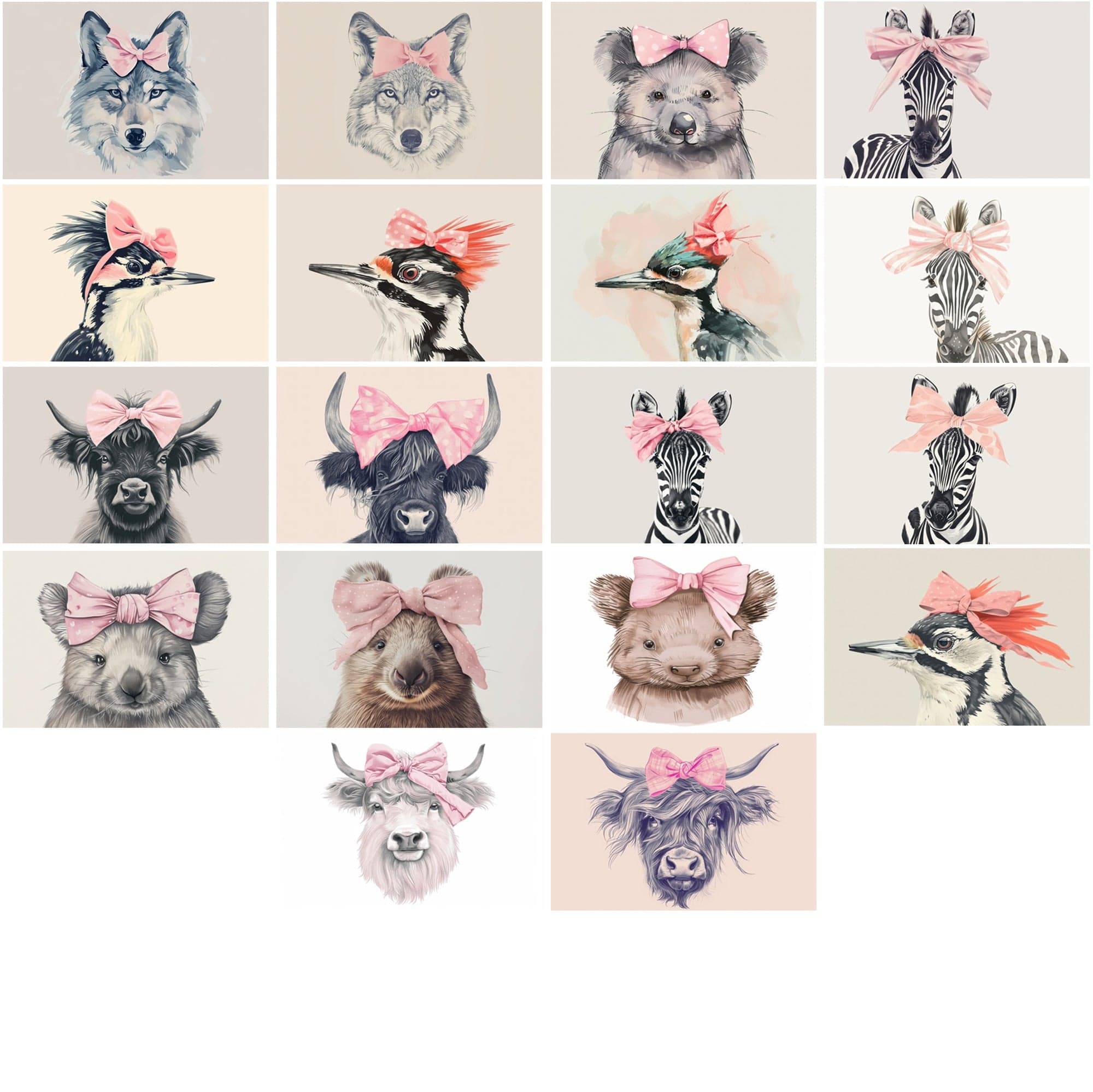 Cute Animal Images with Pink Bow - 600 High-Resolution JPGs - Commercial License Included Digital Download Sumobundle