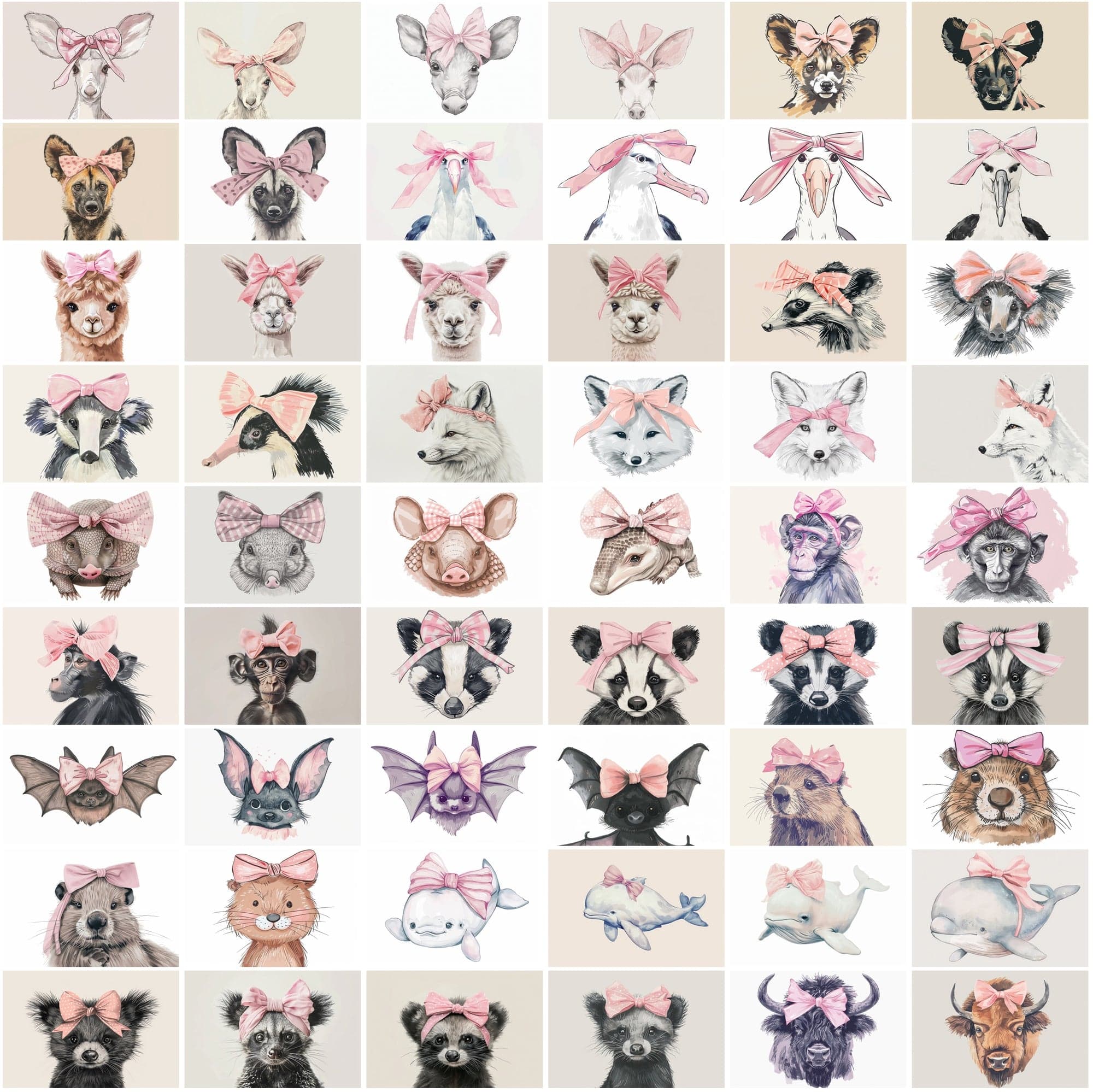 Cute Animal Images with Pink Bow - 600 High-Resolution JPGs - Commercial License Included Digital Download Sumobundle