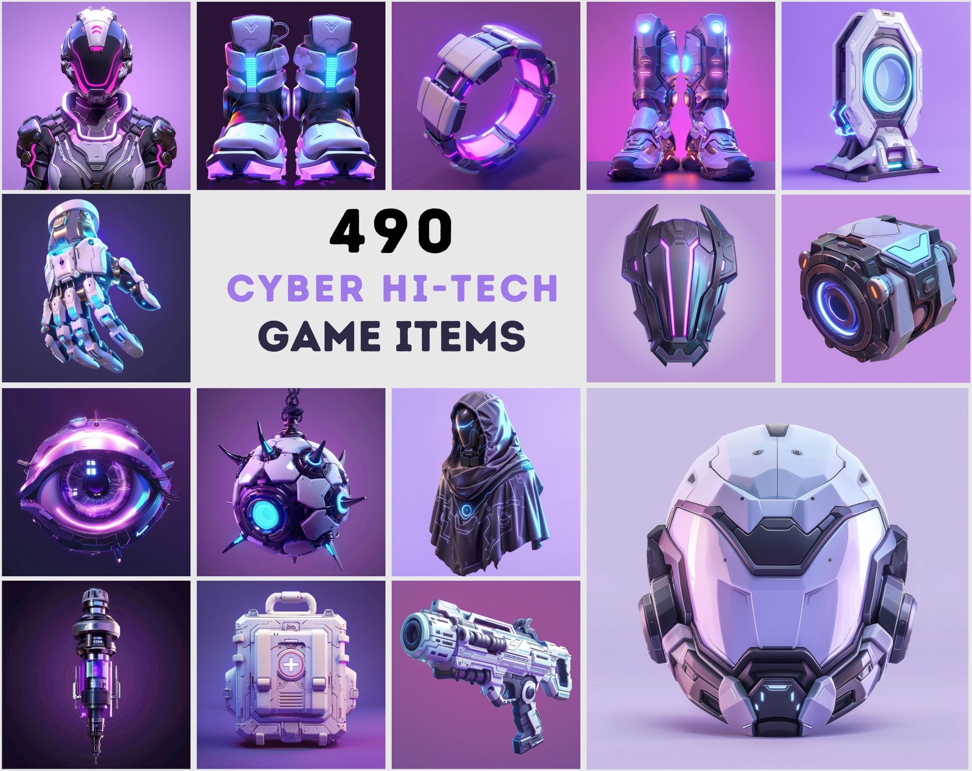 Cyber Modern Hi-Tech Game Style Items - 490 JPG Images Digital Download Sumobundle