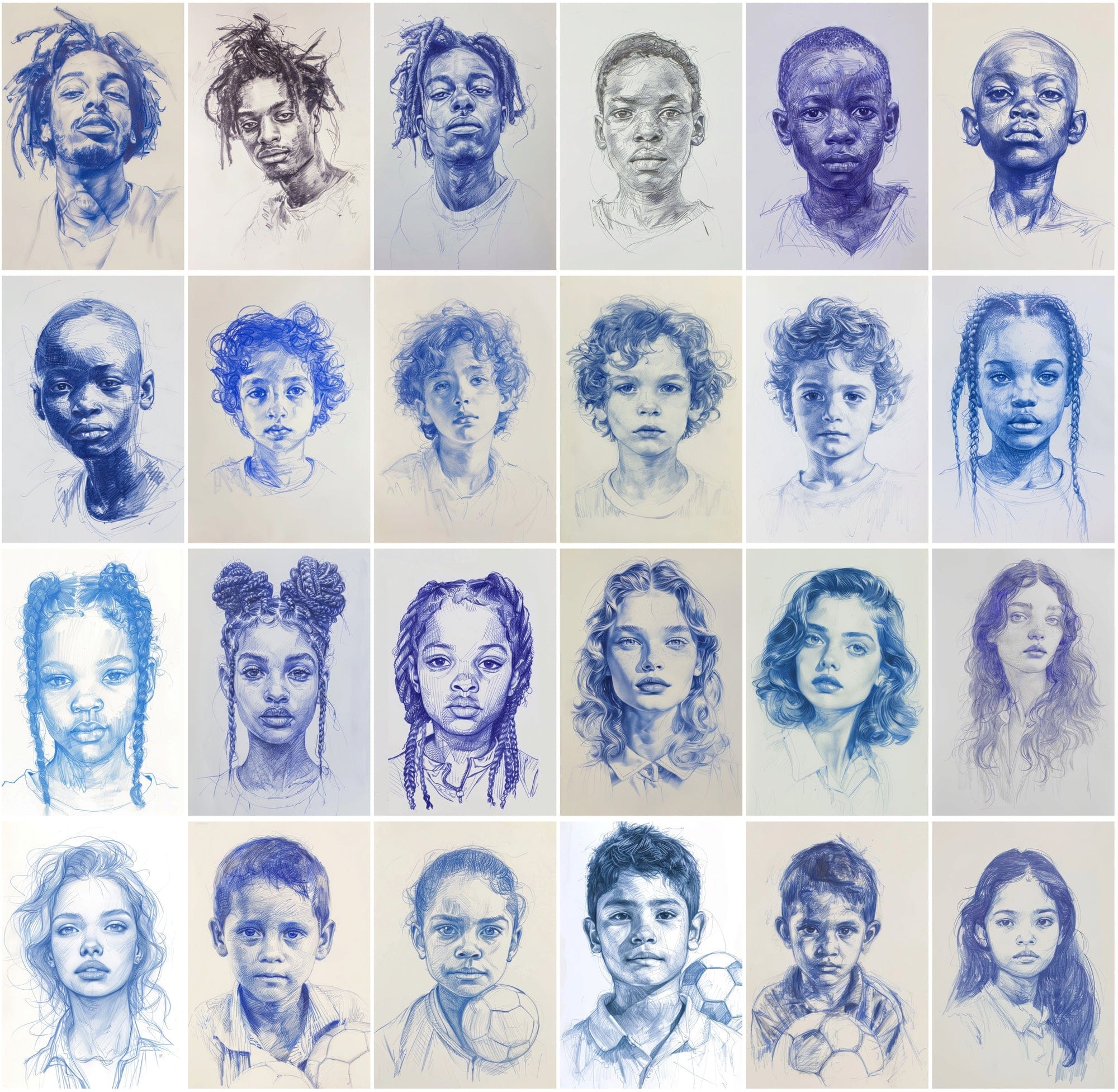Diverse Global Portraits Collection: Pencil Sketches of People from Various Cultures Digital Download Sumobundle
