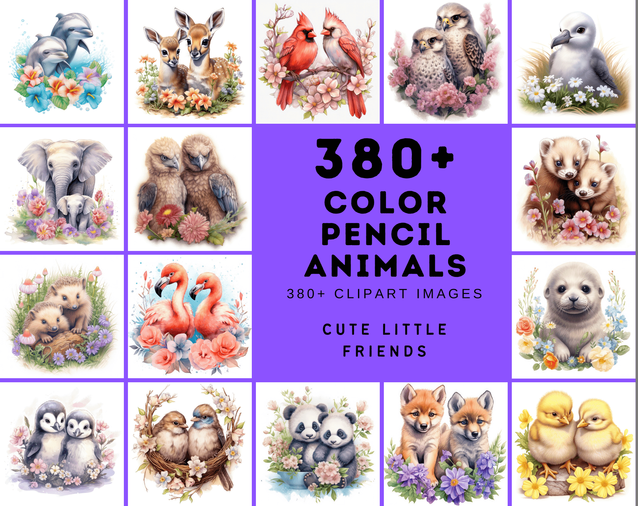Download 380 Cute and Realistic Baby Animal Clipart Nestled in Flowers Digital Download Sumobundle