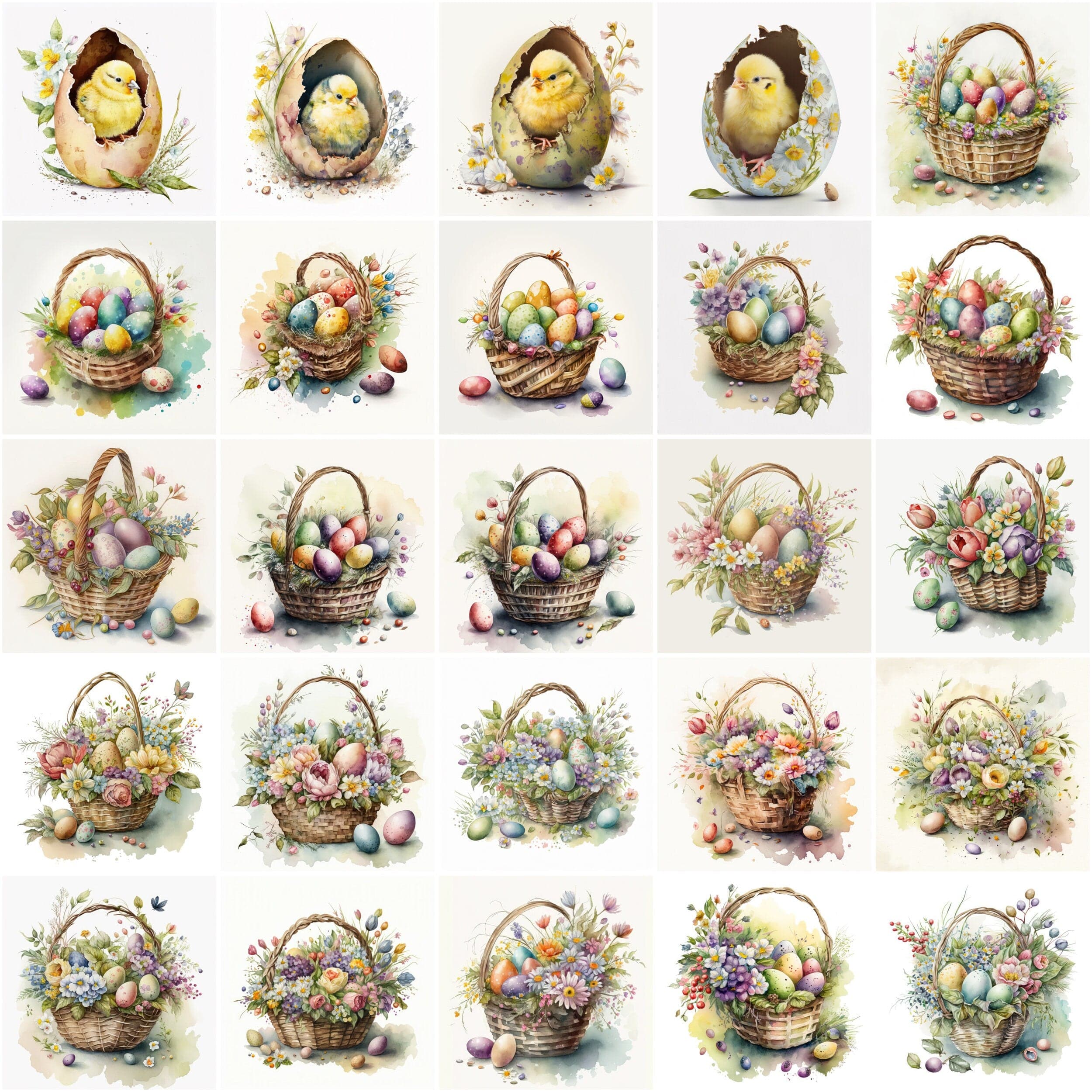 Easter Watercolor Clipart Easter bunny rabbit clipart, Spring flowers, Easter basket with eggs, Easter Trasnparent PNG Format Digital Download Sumobundle