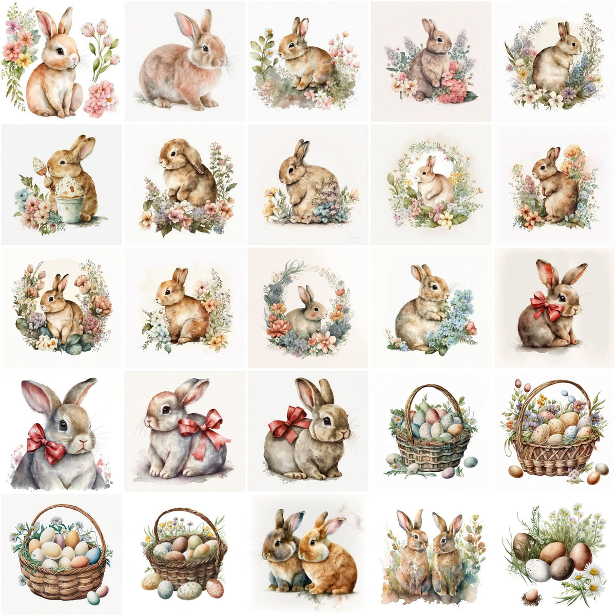Easter Watercolor Clipart Easter bunny rabbit clipart, Spring flowers,