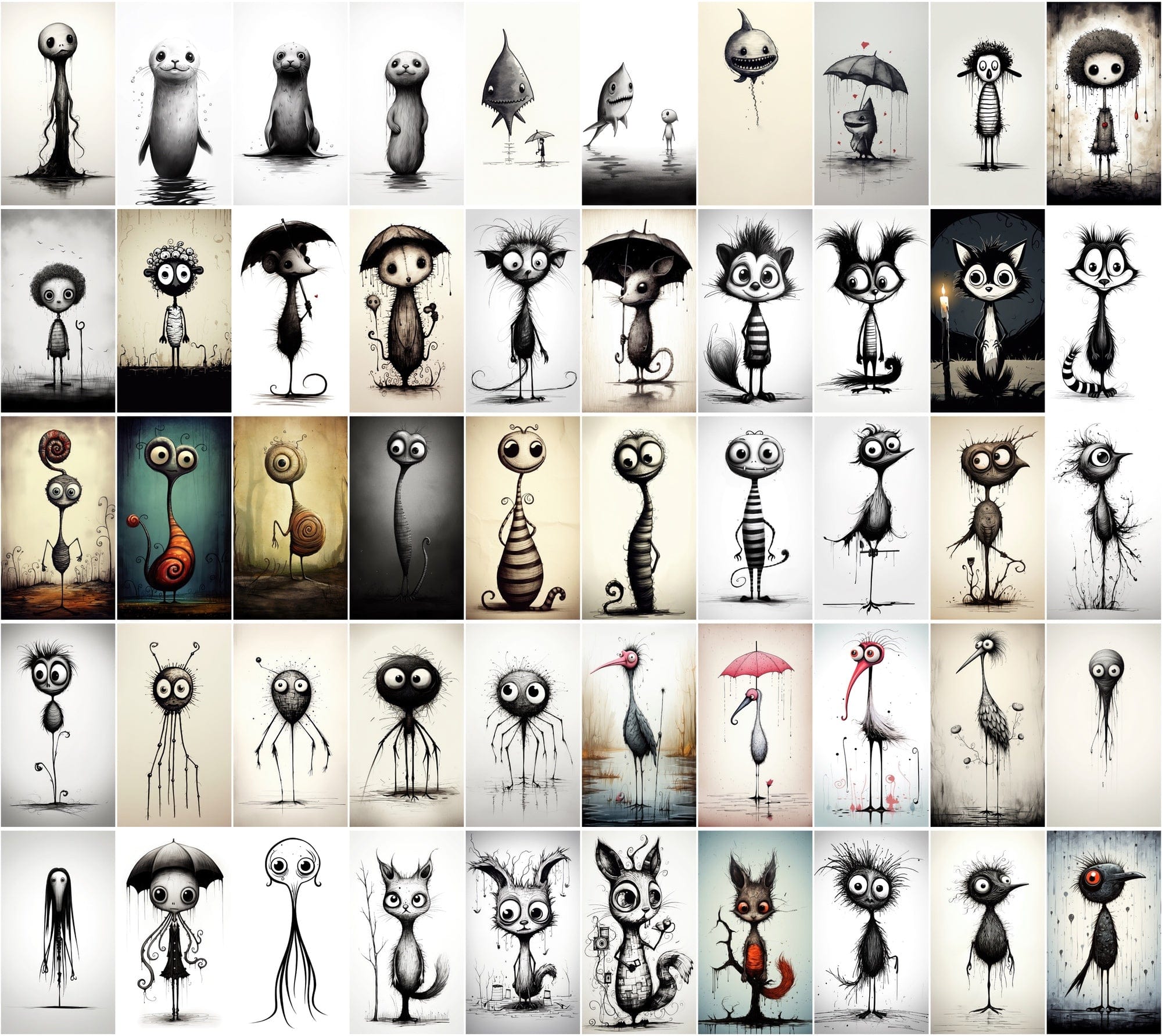 Emotive Surreal Animal Portraits: Monochrome PNG Bundle (770 Images) - Unique & Captivating Digital Download Sumobundle
