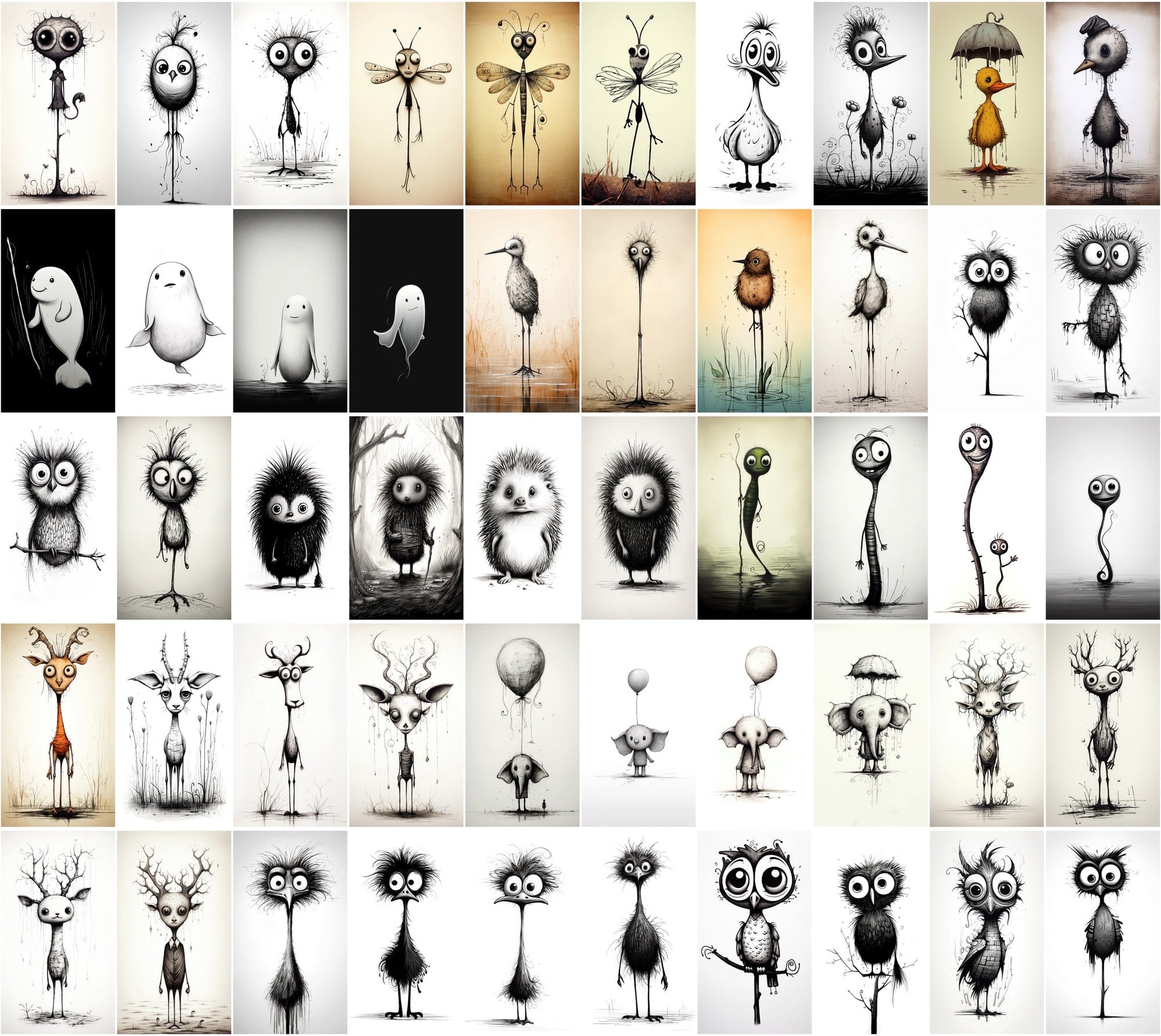 Emotive Surreal Animal Portraits: Monochrome PNG Bundle (770 Images) - Unique & Captivating Digital Download Sumobundle