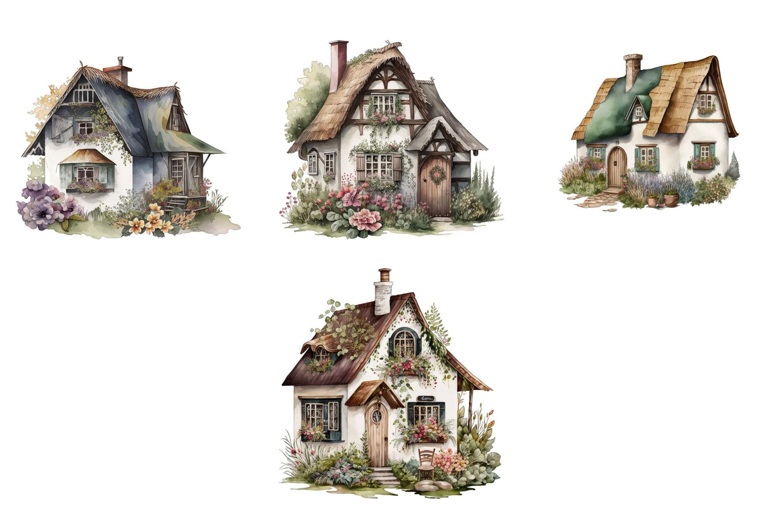 Enchanting Bohemian House & Cottage Image Bundle - 55 Unique, Boho Chic Home Transparent Illustrations for Digital and Print Projects Digital Download Sumobundle