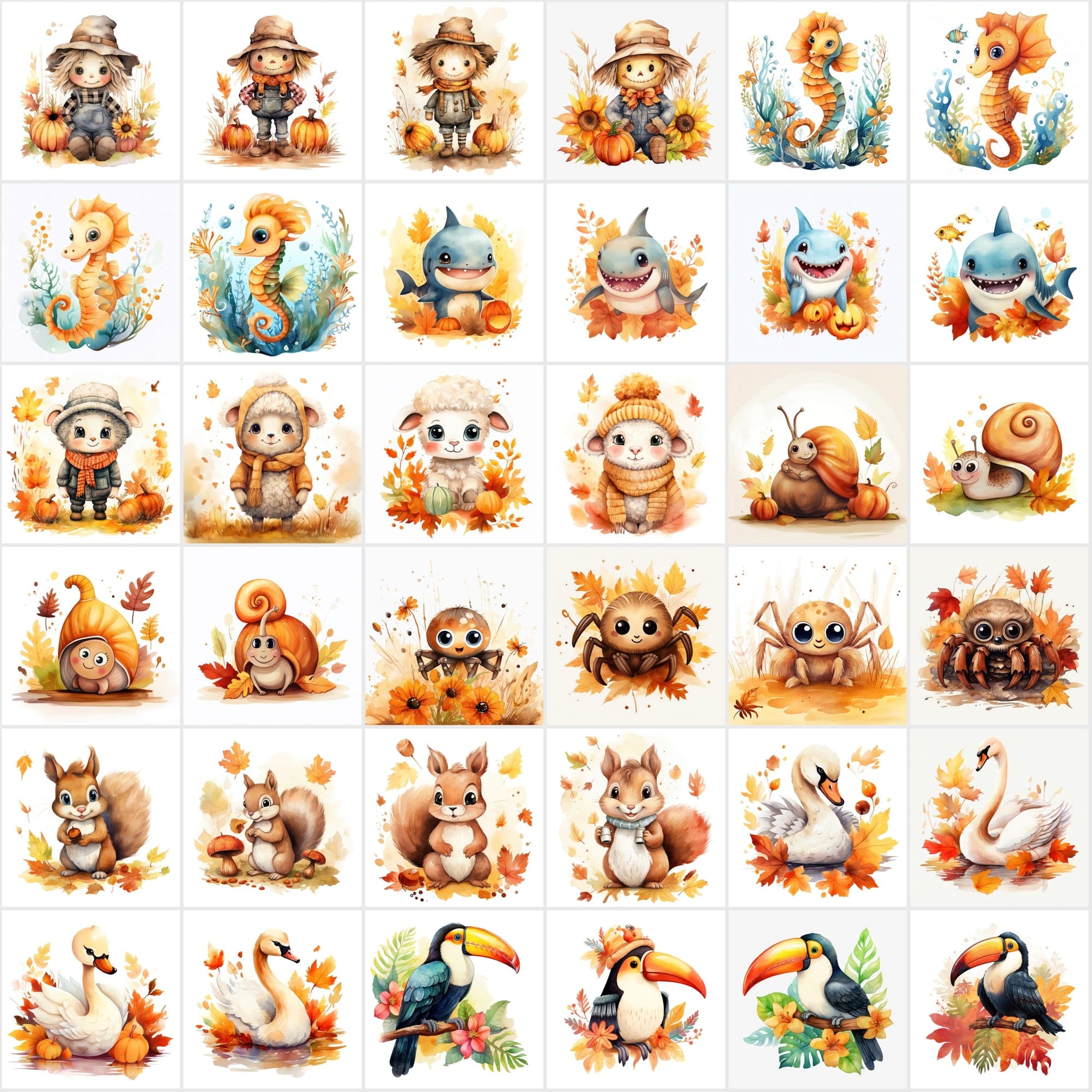 Fall in Love with Autumn: 290 High-Res Animal Illustrations Digital Download Sumobundle