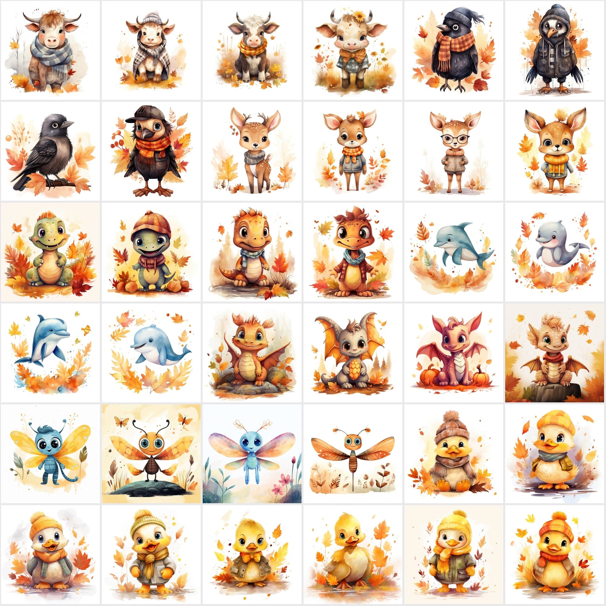 Fall in Love with Autumn: 290 High-Res Animal Illustrations Digital Download Sumobundle