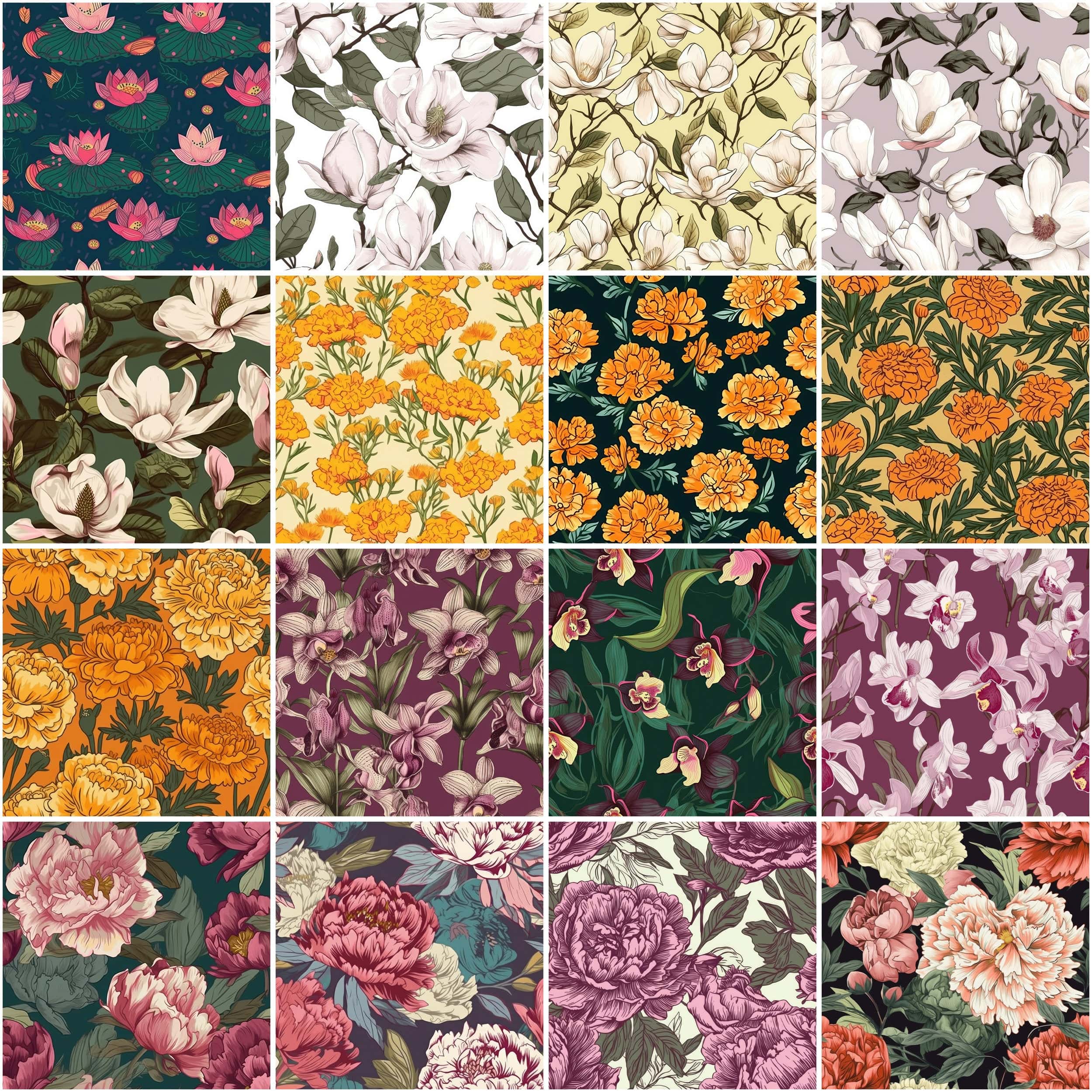 Floral Seamless Patterns Bundle - 80 Beautiful High-Quality Digital Flower Designs for DIY Projects, Crafts & Decor, Repeating patterns Digital Download Sumobundle
