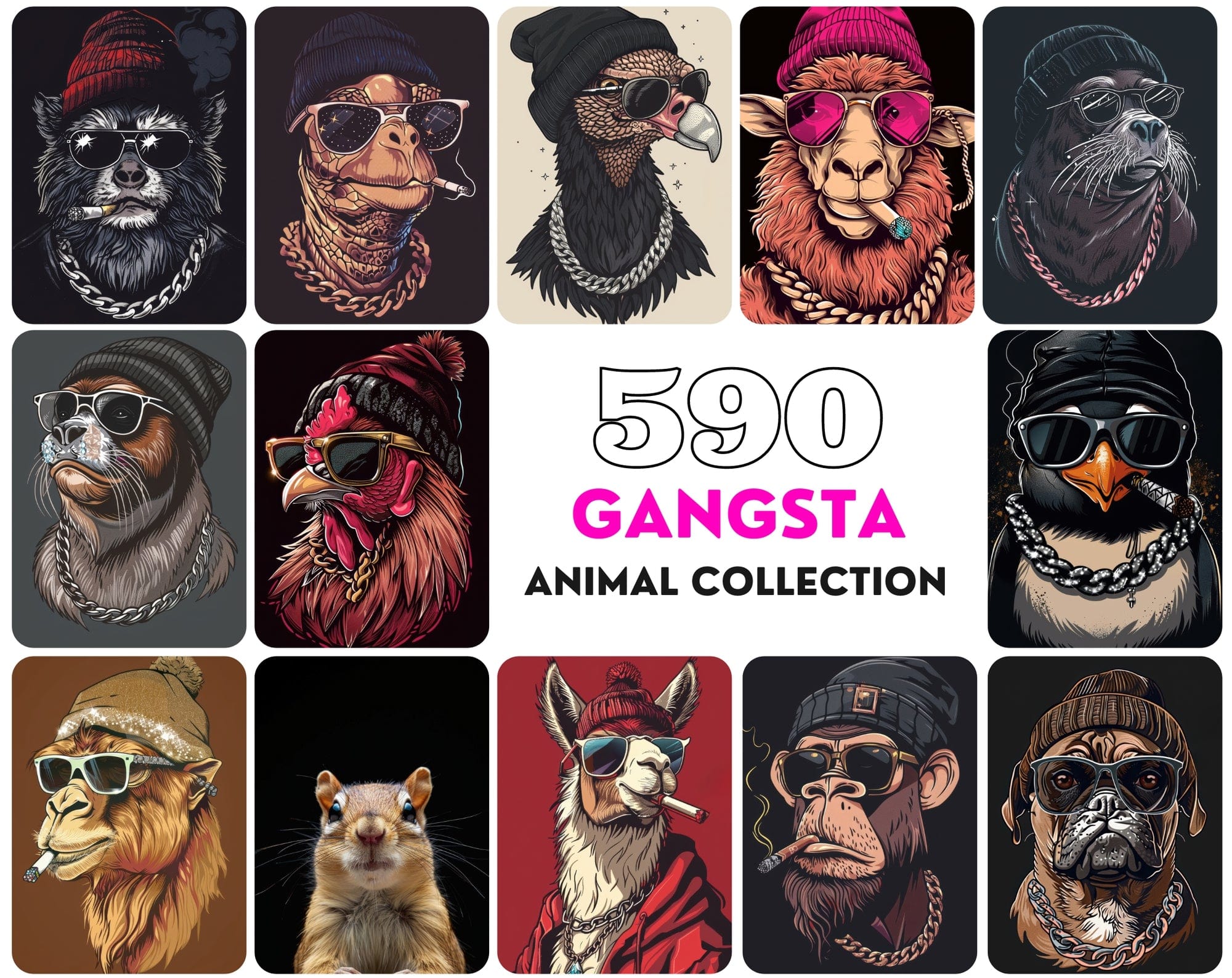 Gangsta Animal Images Pack - 590 High-Resolution JPGs with Commercial License Digital Download Sumobundle