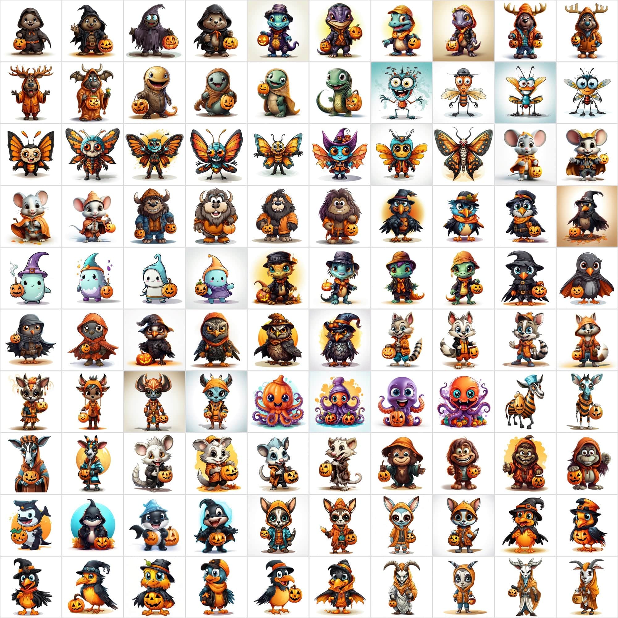 Halloween Animal Graphics: 1080 Colored Animals, Commercial License, Digital Download Sumobundle