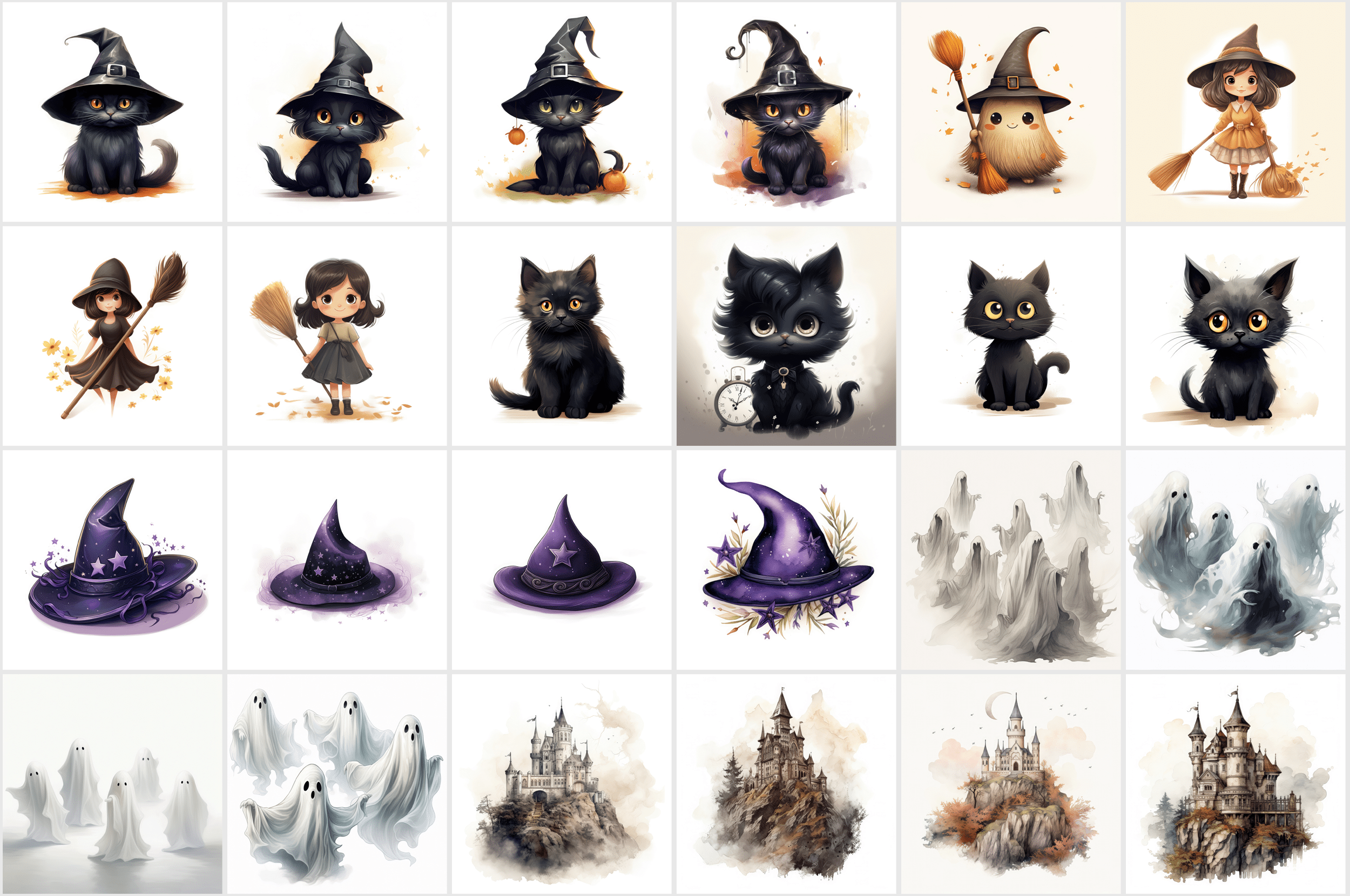 Halloween PNG Illustrations - Ghosts, Witches, Black Cats & More! High-Resolution Digital Images for Commercial Use Digital Download Sumobundle
