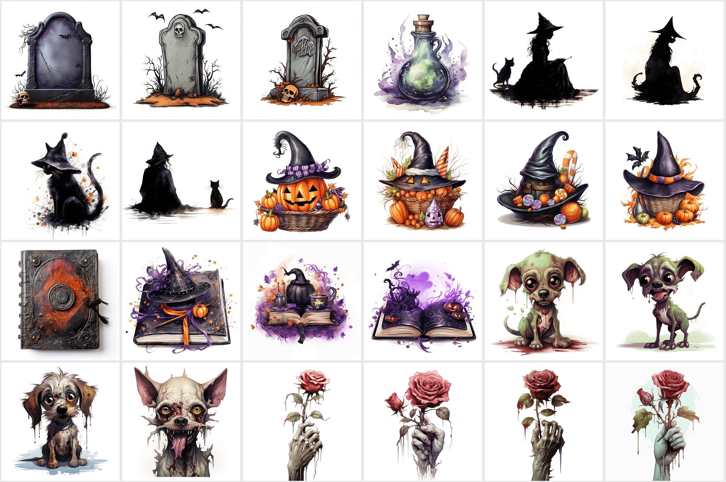 Halloween PNG Illustrations - Ghosts, Witches, Black Cats & More! High-Resolution Digital Images for Commercial Use Digital Download Sumobundle