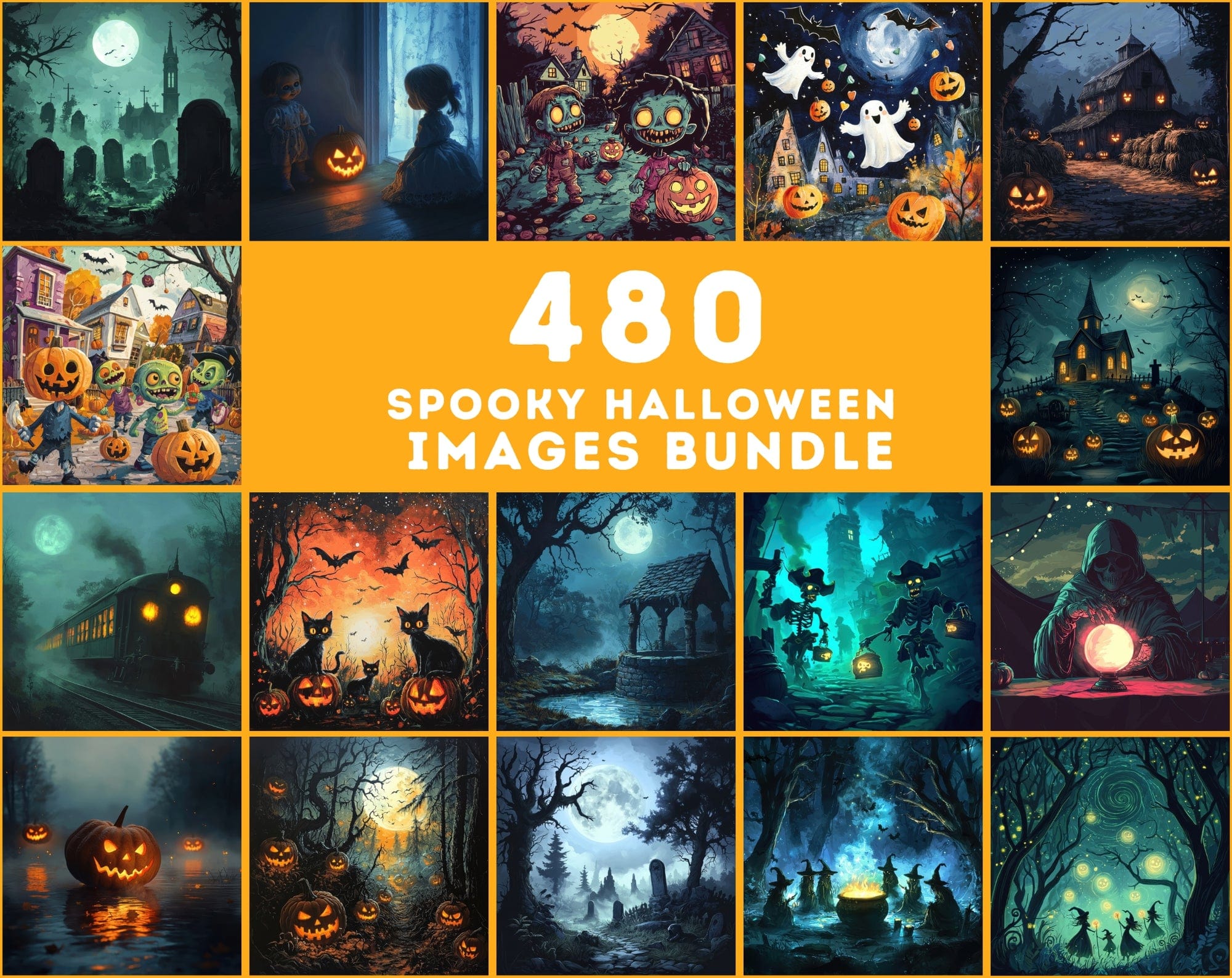 Haunted Nights: A Spooktacular Collection of 480 Halloween Images Digital Download Sumobundle