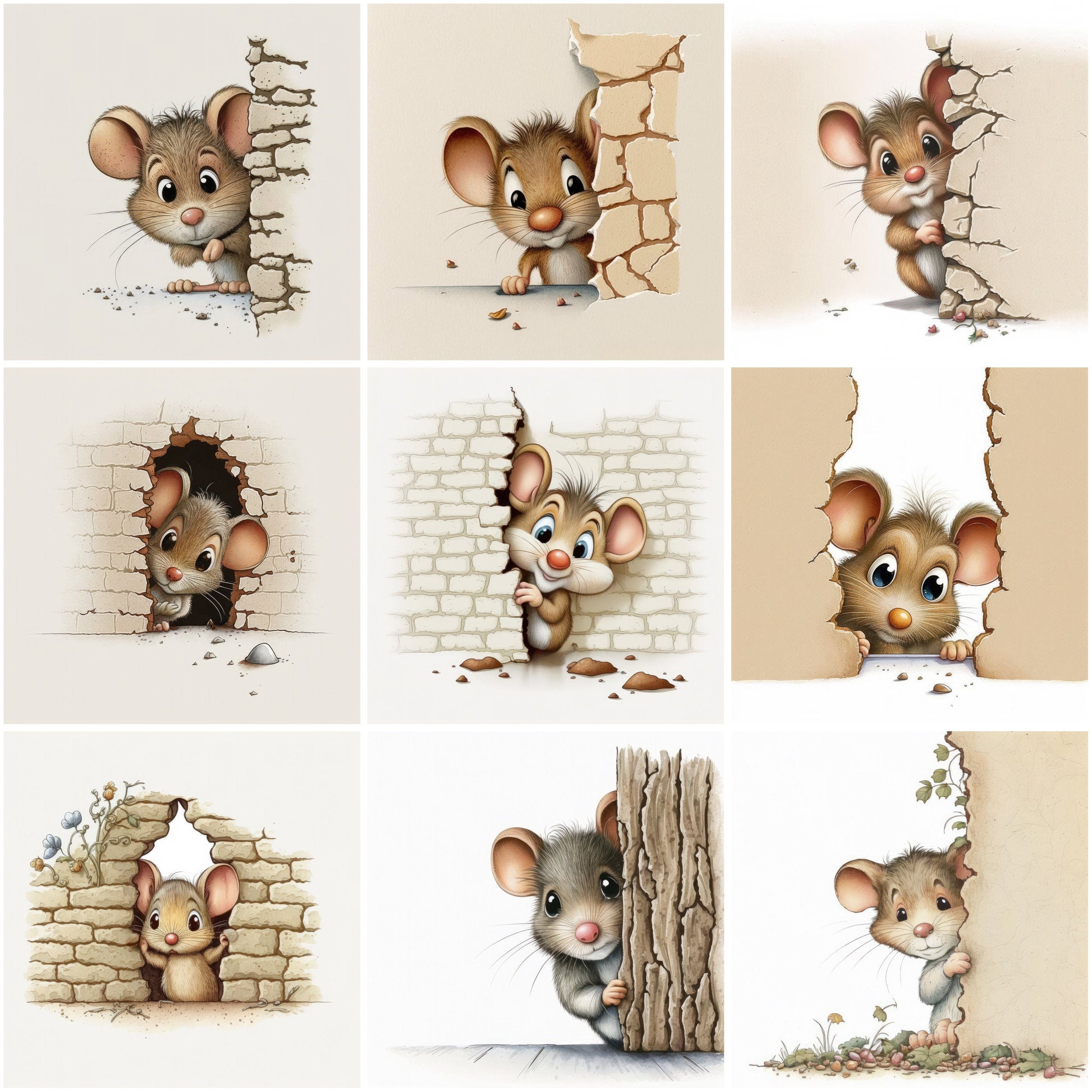 Hidden Mice Wall Art Bundle - 85 Playful and Whimsical Mouse Illustrations for Home Decor, DIY Projects, and Gifts - Commercial Use - Bundle Digital Download Sumobundle