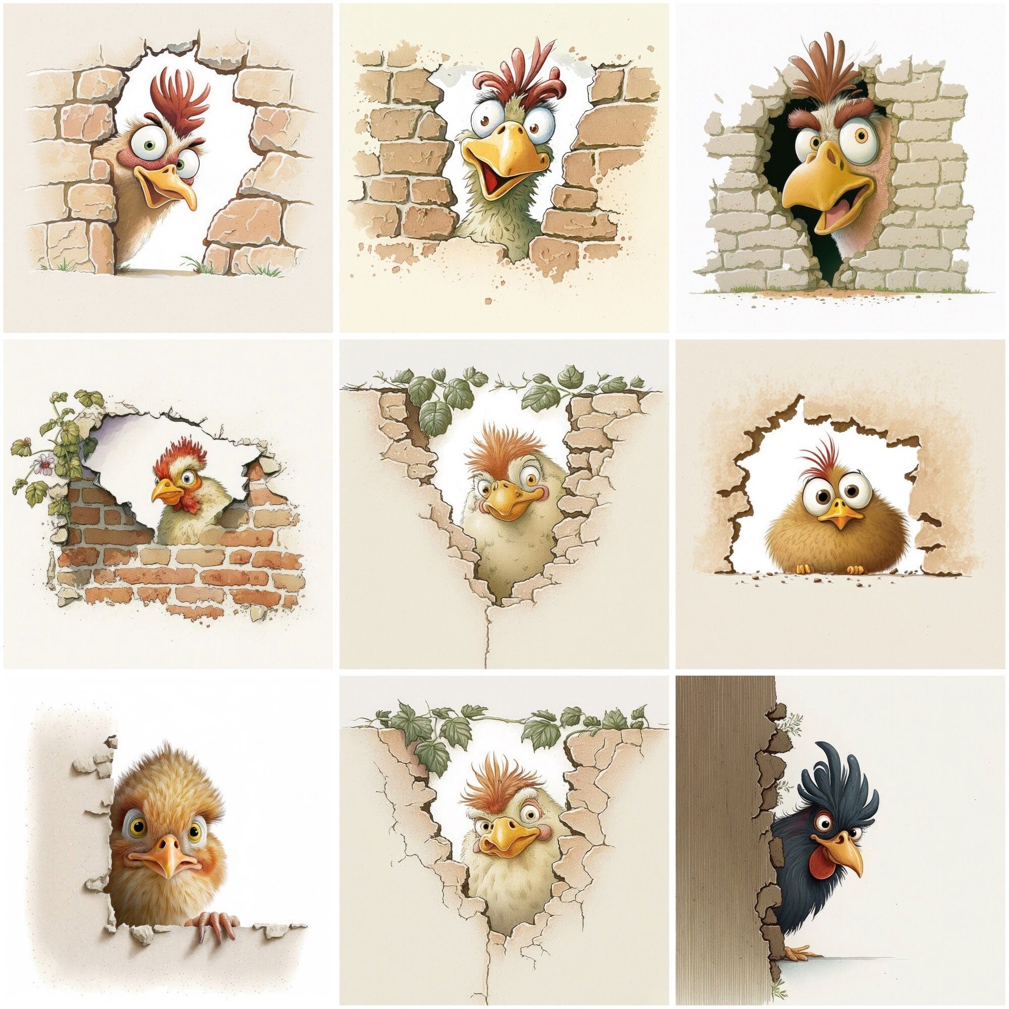 Hilarious Bird Hide & Seek Bundle: 90 Adorable Images of Birds Hiding Behind Walls - Commercial use Digital Download Sumobundle