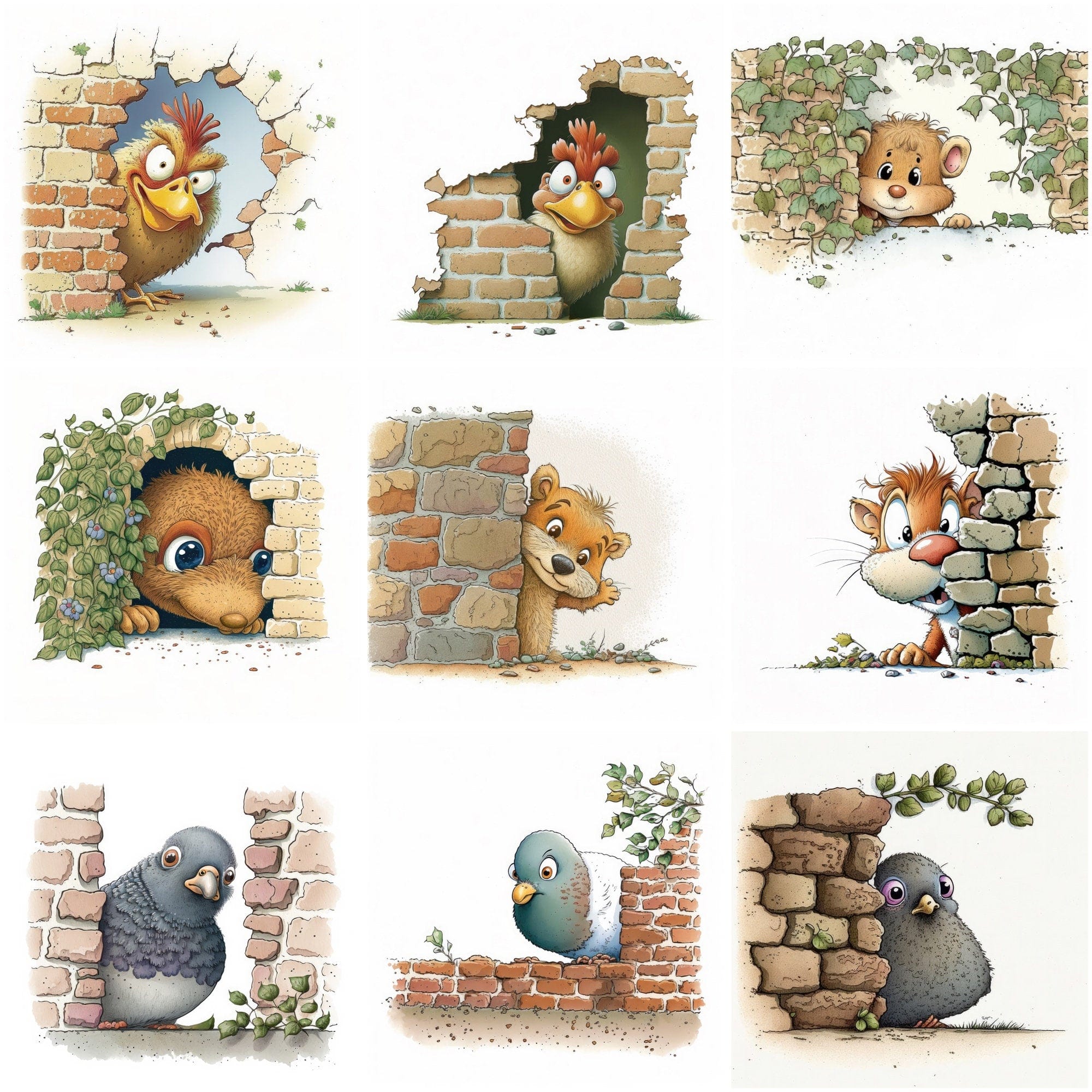 Hilarious Bird Hide & Seek Bundle: 90 Adorable Images of Birds Hiding Behind Walls - Commercial use Digital Download Sumobundle