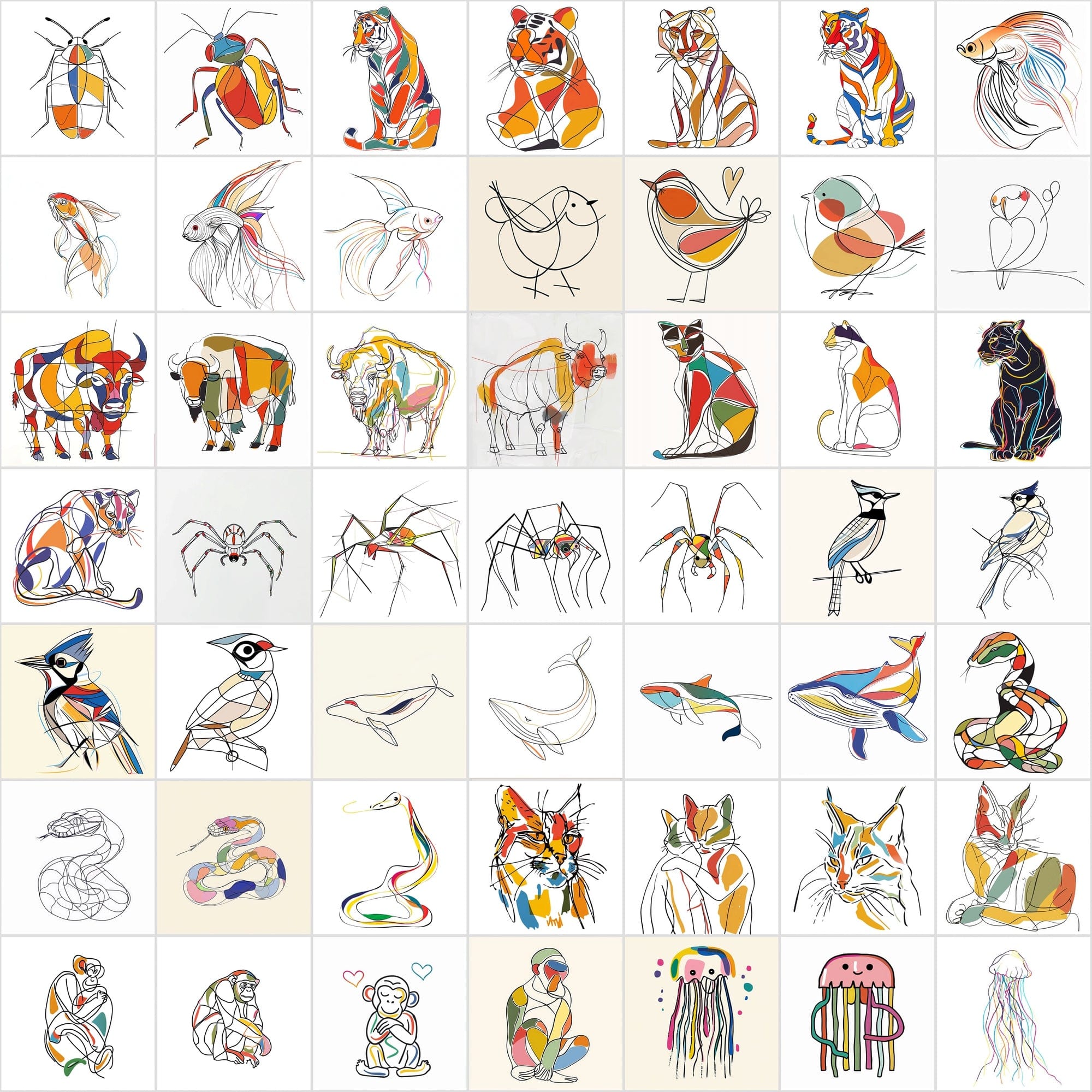 Majestic Animals Reimagined: 570 Line Art Designs with a Splash of Color Digital Download Sumobundle