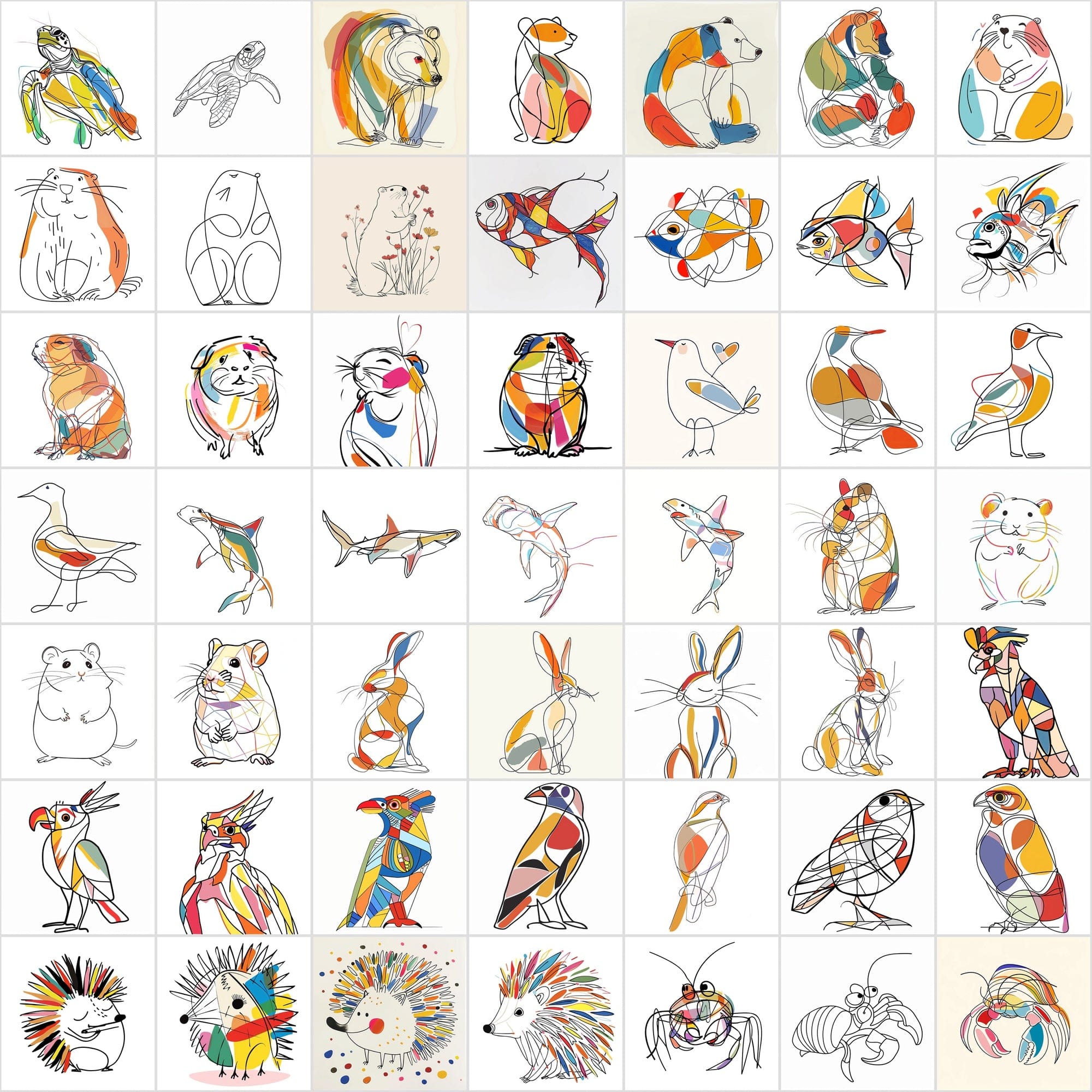 Majestic Animals Reimagined: 570 Line Art Designs with a Splash of Color Digital Download Sumobundle