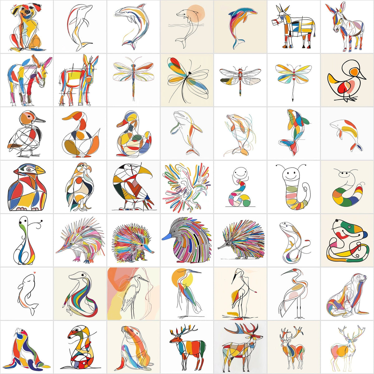 Majestic Animals Reimagined: 570 Line Art Designs with a Splash of Col