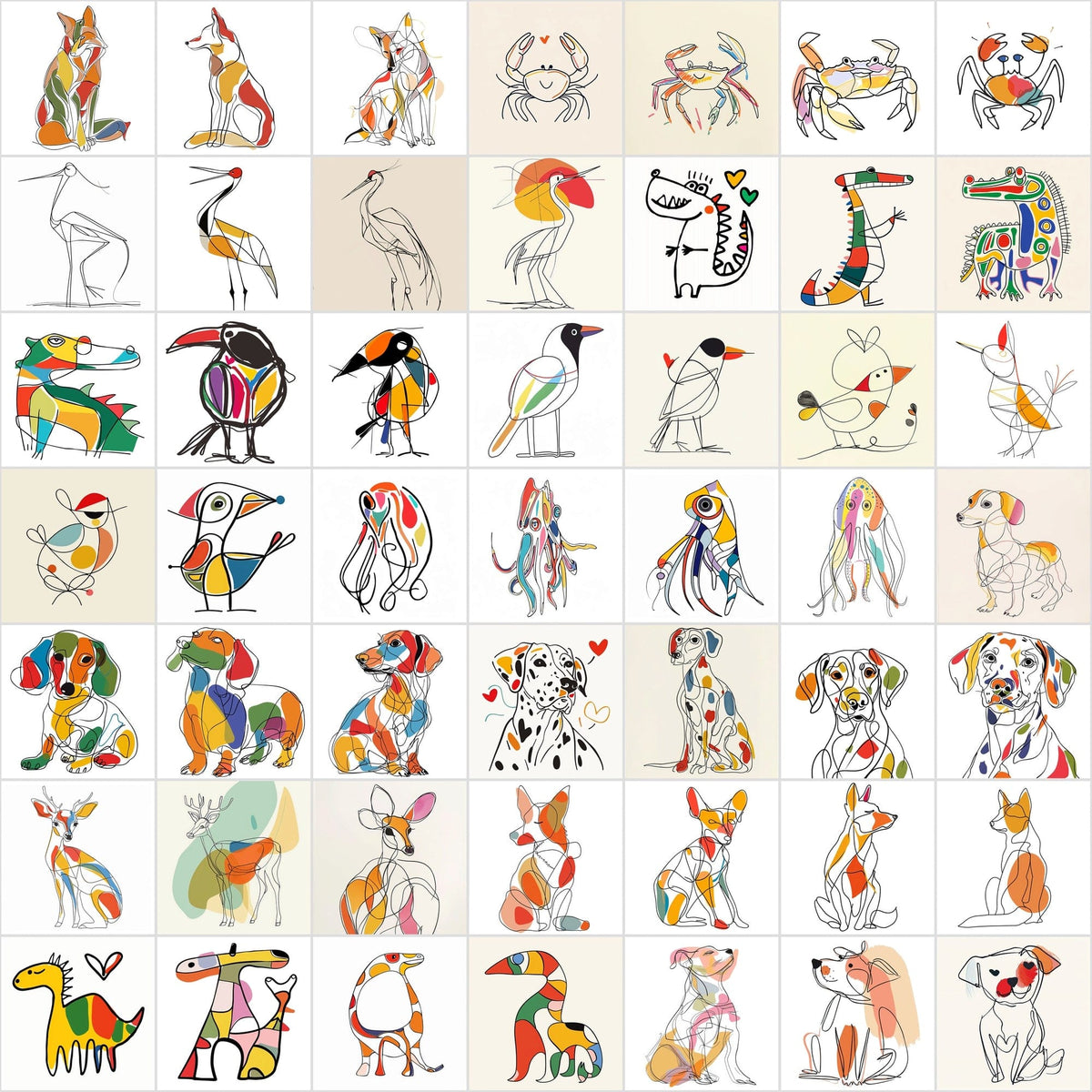 Majestic Animals Reimagined: 570 Line Art Designs with a Splash of Col