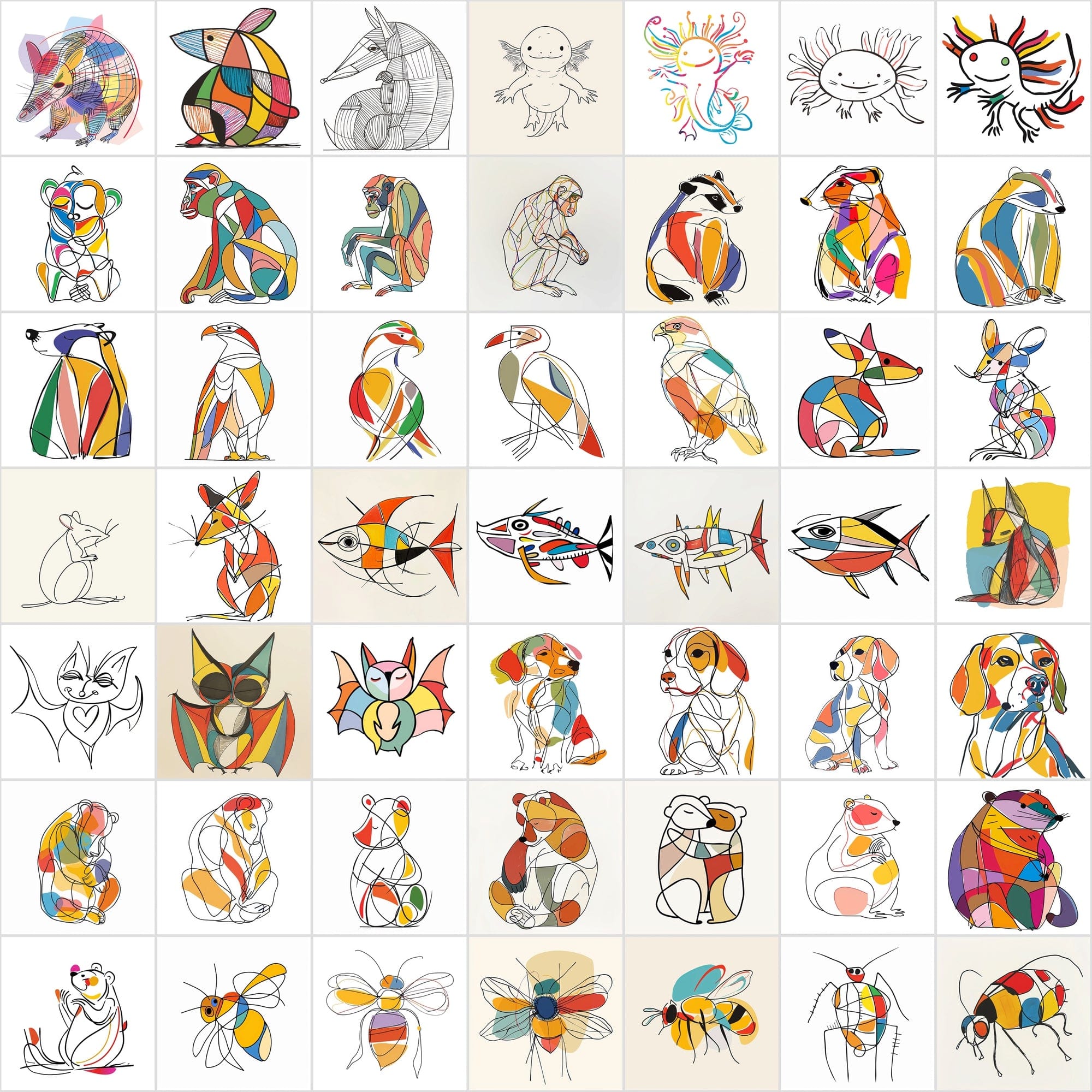 Majestic Animals Reimagined: 570 Line Art Designs with a Splash of Color Digital Download Sumobundle