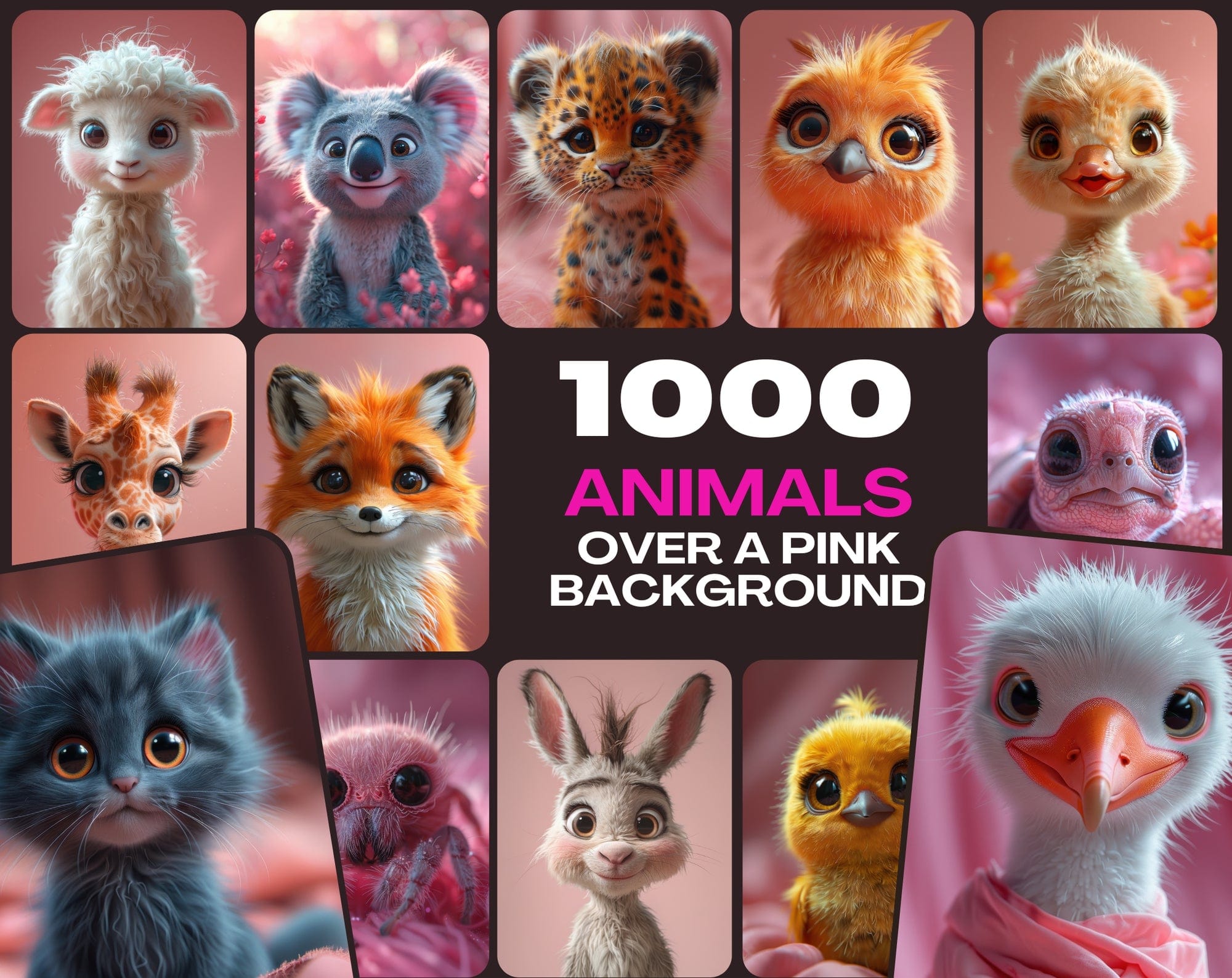 Massive Animal Clipart Bundle: 1000 Cute Designs | Pink Background | Commercial Use Digital Download Sumobundle