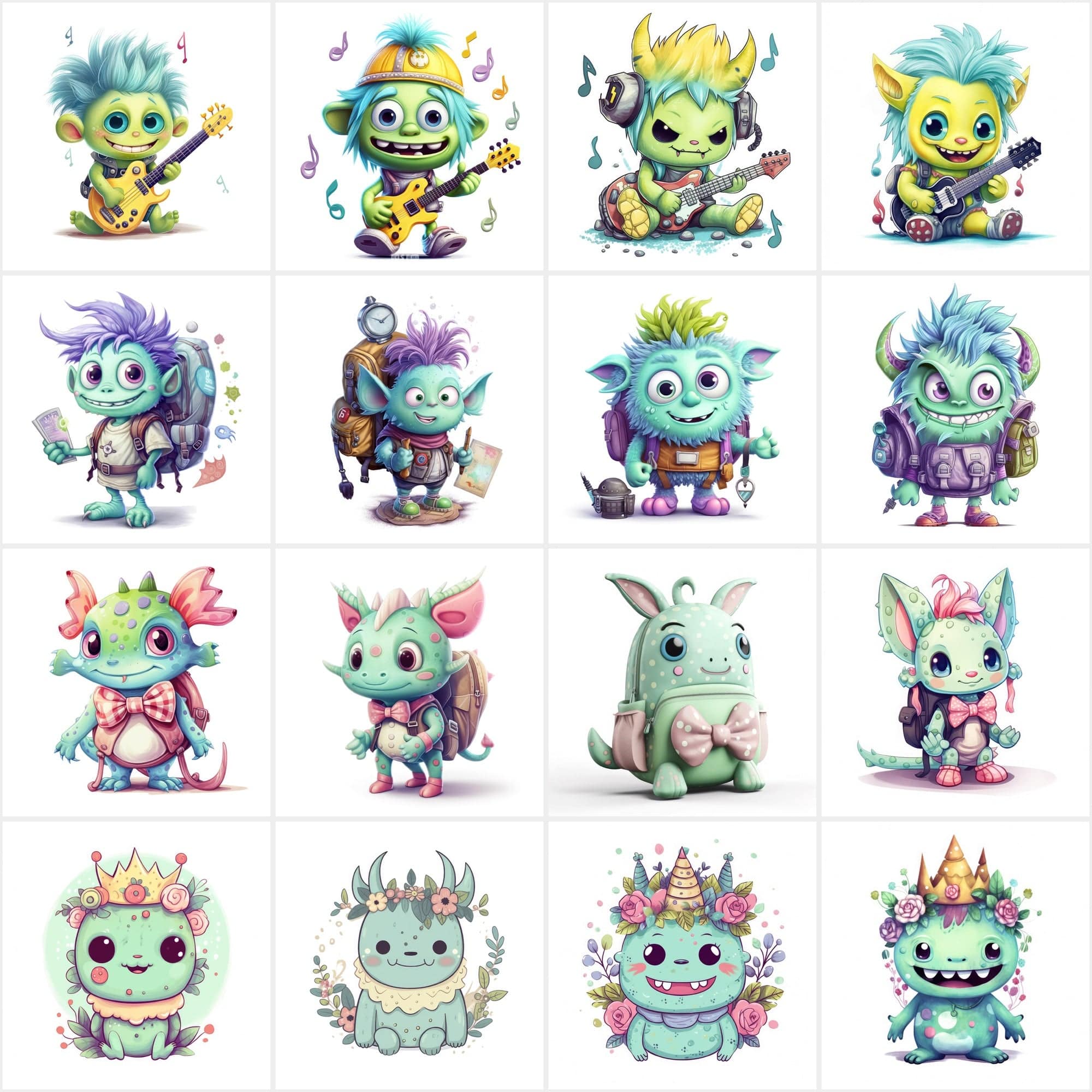 Mega Bundle of Joyful Monsters Digital PNG Images – 160 Creatively Designed Graphics with Commercial Use Rights Digital Download Sumobundle