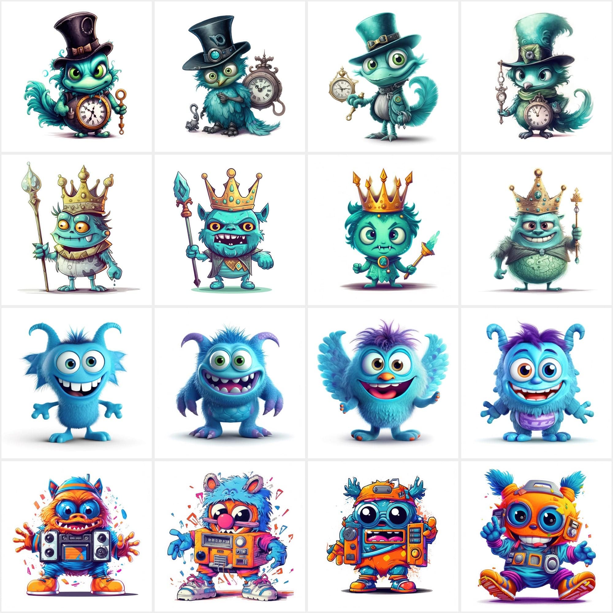 Mega Bundle of Joyful Monsters Digital PNG Images – 160 Creatively Designed Graphics with Commercial Use Rights Digital Download Sumobundle