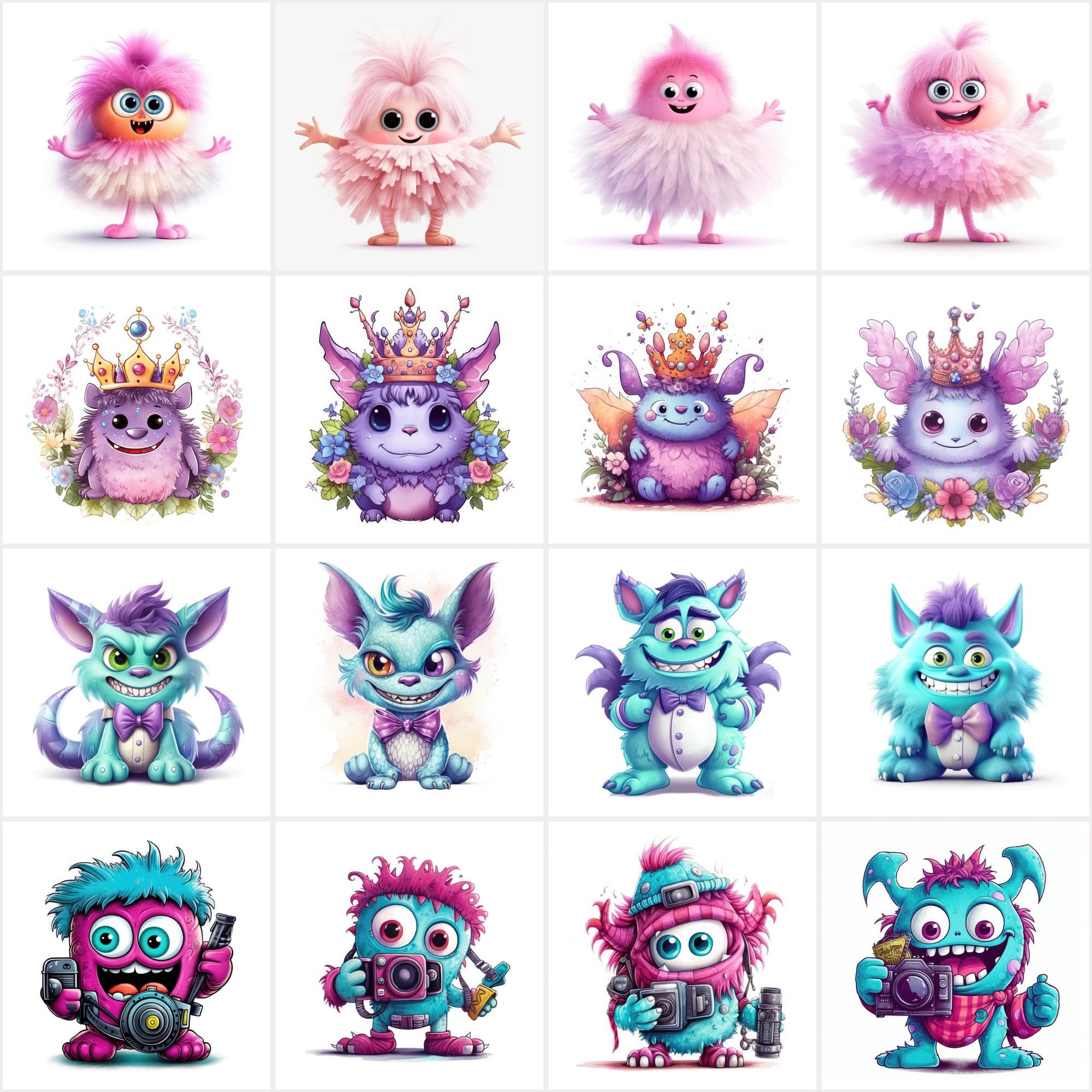 Mega Bundle of Joyful Monsters Digital PNG Images – 160 Creatively Designed Graphics with Commercial Use Rights Digital Download Sumobundle