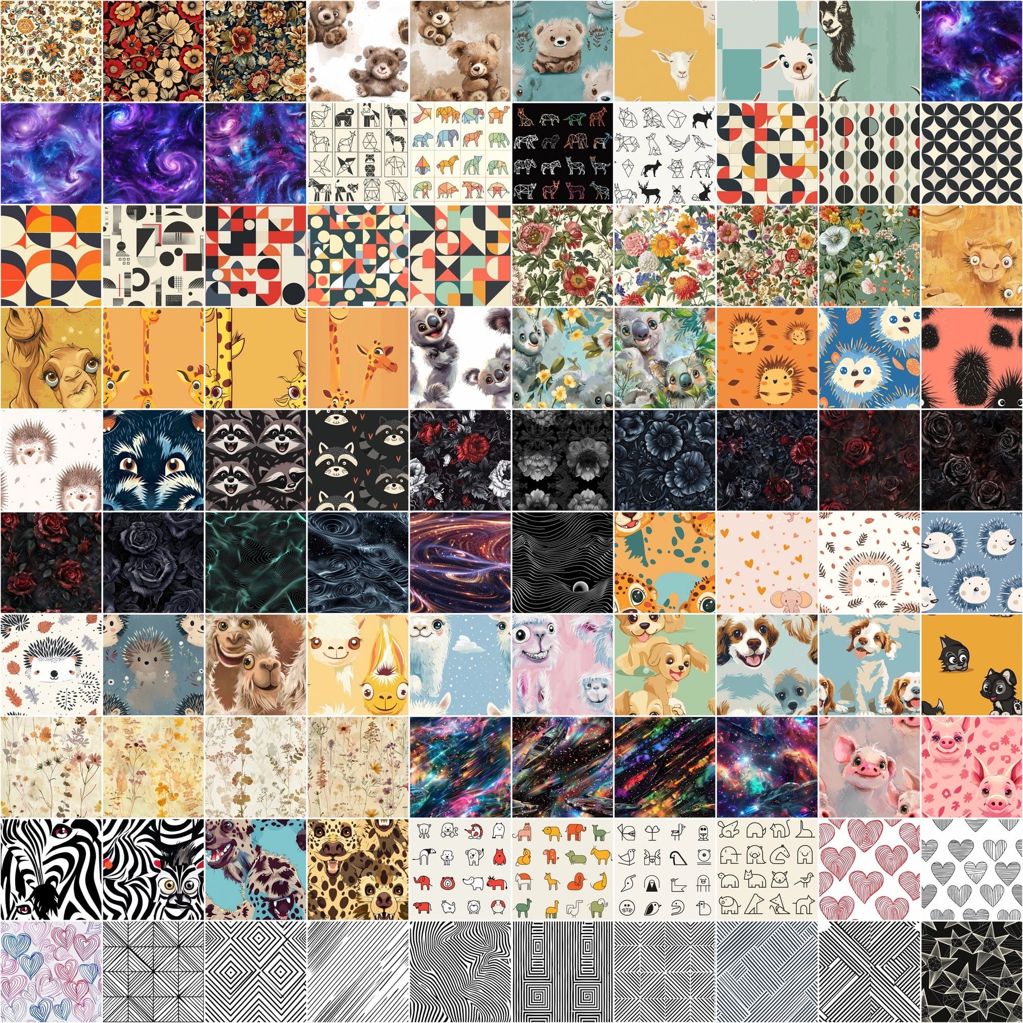 Mega Pattern Collection: 1080 Unique Designs Across Tech, Animals, Geometric, Abstract, and Floral Themes Digital Download Sumobundle