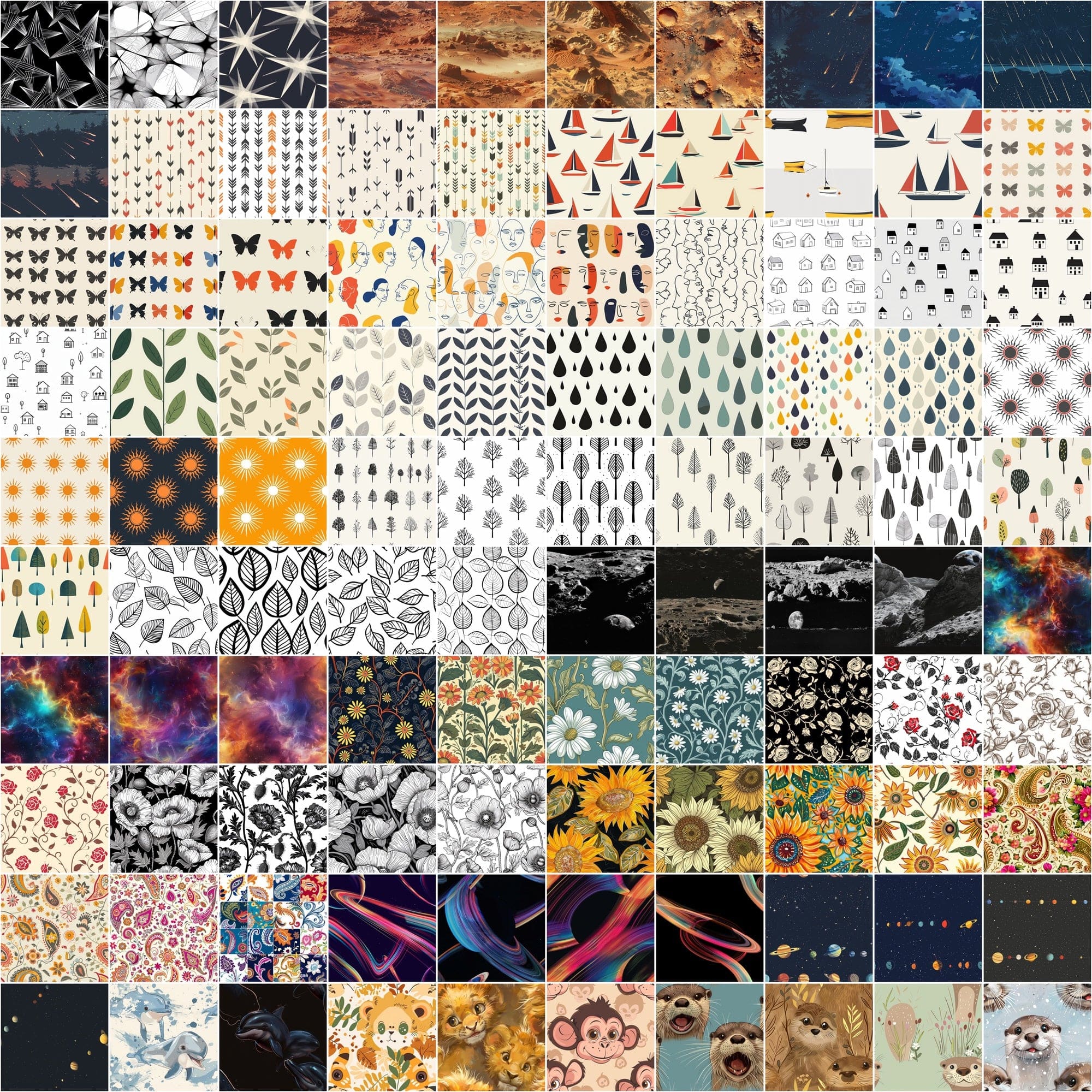 Mega Pattern Collection: 1080 Unique Designs Across Tech, Animals, Geometric, Abstract, and Floral Themes Digital Download Sumobundle