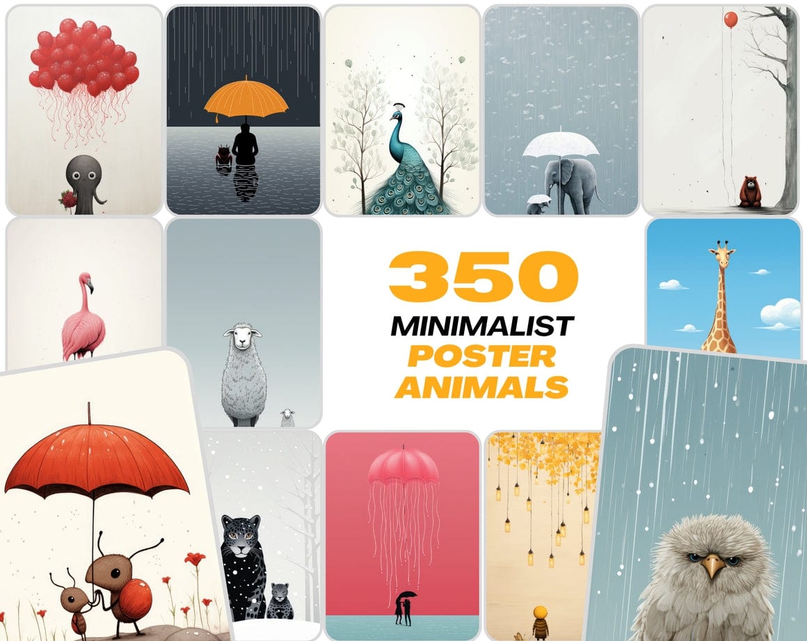 Minimalistic Animal Graphics - Modern Wall Posters - Unique Home Decor Digital Download Sumobundle