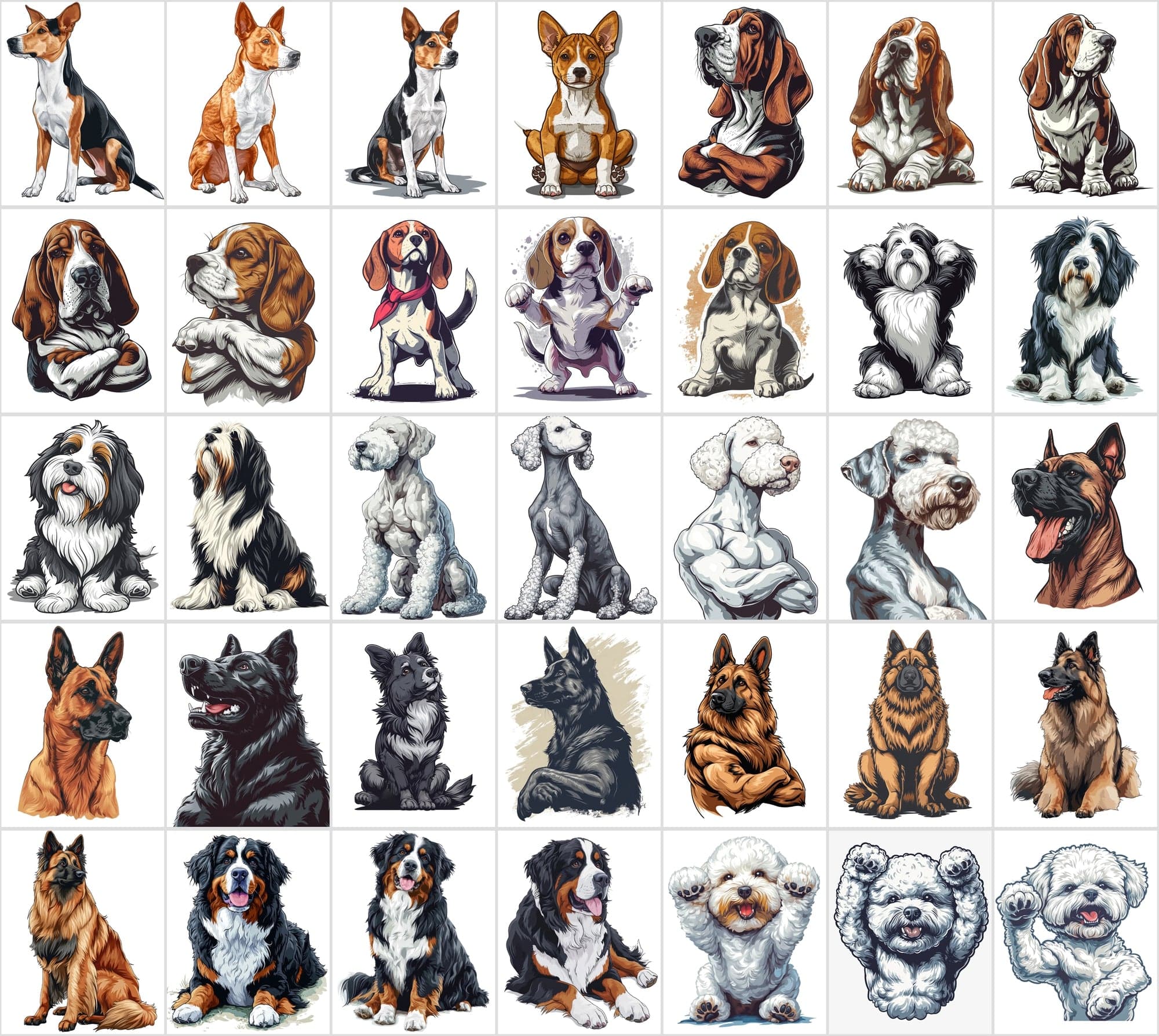 Muscular Dog Illustration Bundle - 480 PNG & JPG Images with Commercial License, Unique & Funny Dog Art Digital Download Sumobundle