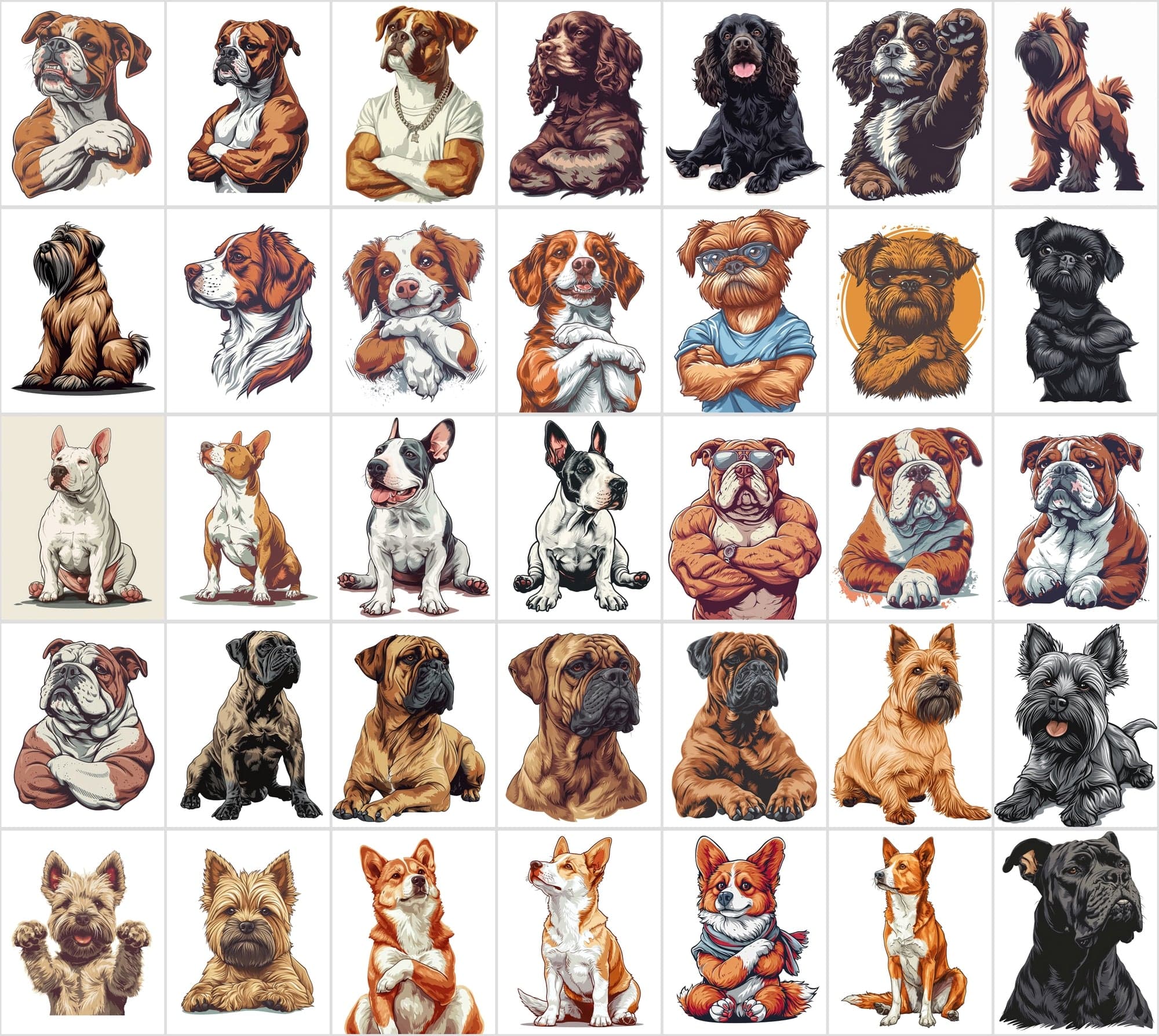 Muscular Dog Illustration Bundle - 480 PNG & JPG Images with Commercial License, Unique & Funny Dog Art Digital Download Sumobundle