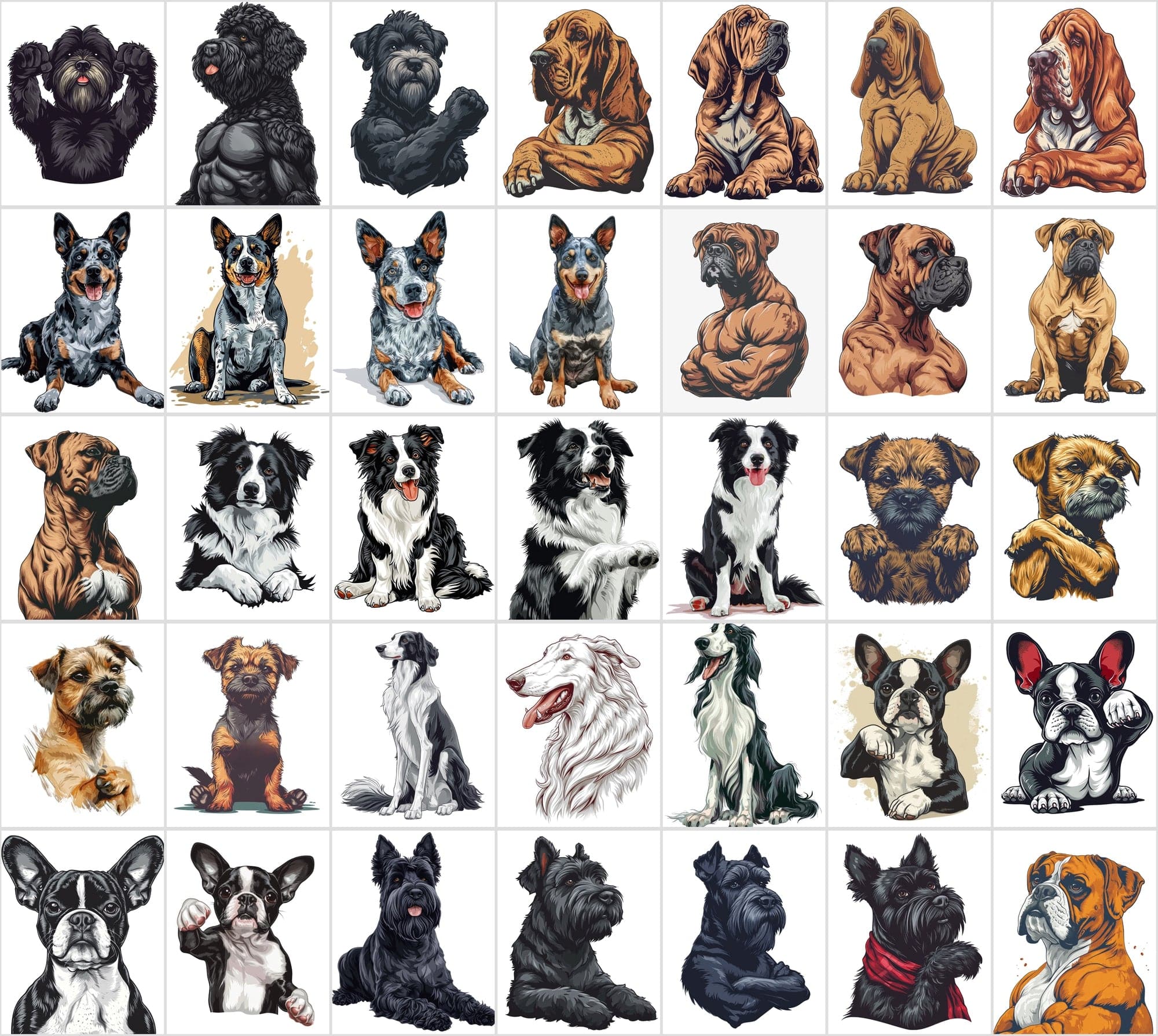 Muscular Dog Illustration Bundle - 480 PNG & JPG Images with Commercial License, Unique & Funny Dog Art Digital Download Sumobundle