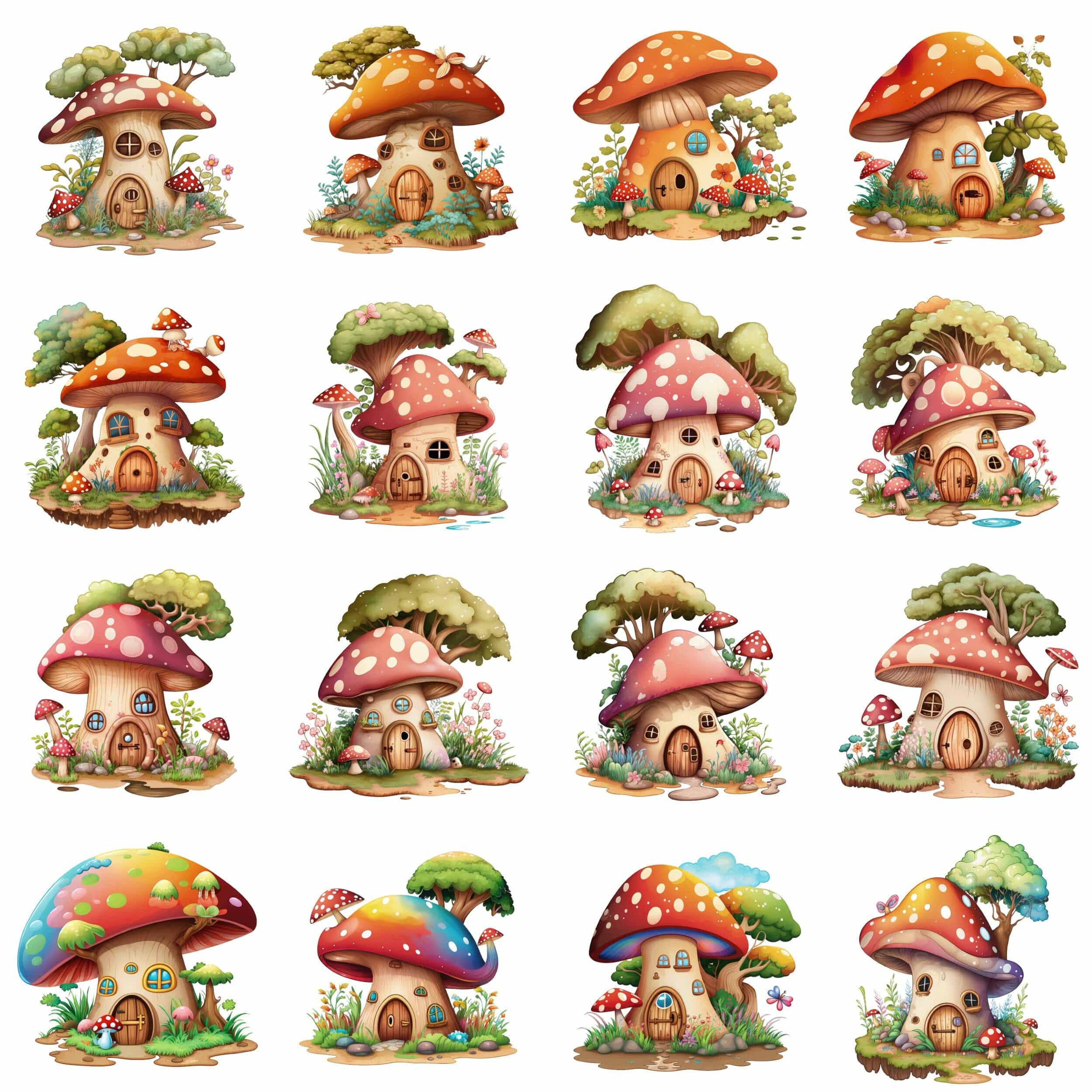 Mushroom House Bundle - 70 Transparent PNG Images, Sublimation, PNG, magical mushroom house, Toadstool House Clipart, Fantasy Mushrooms Digital Download Sumobundle