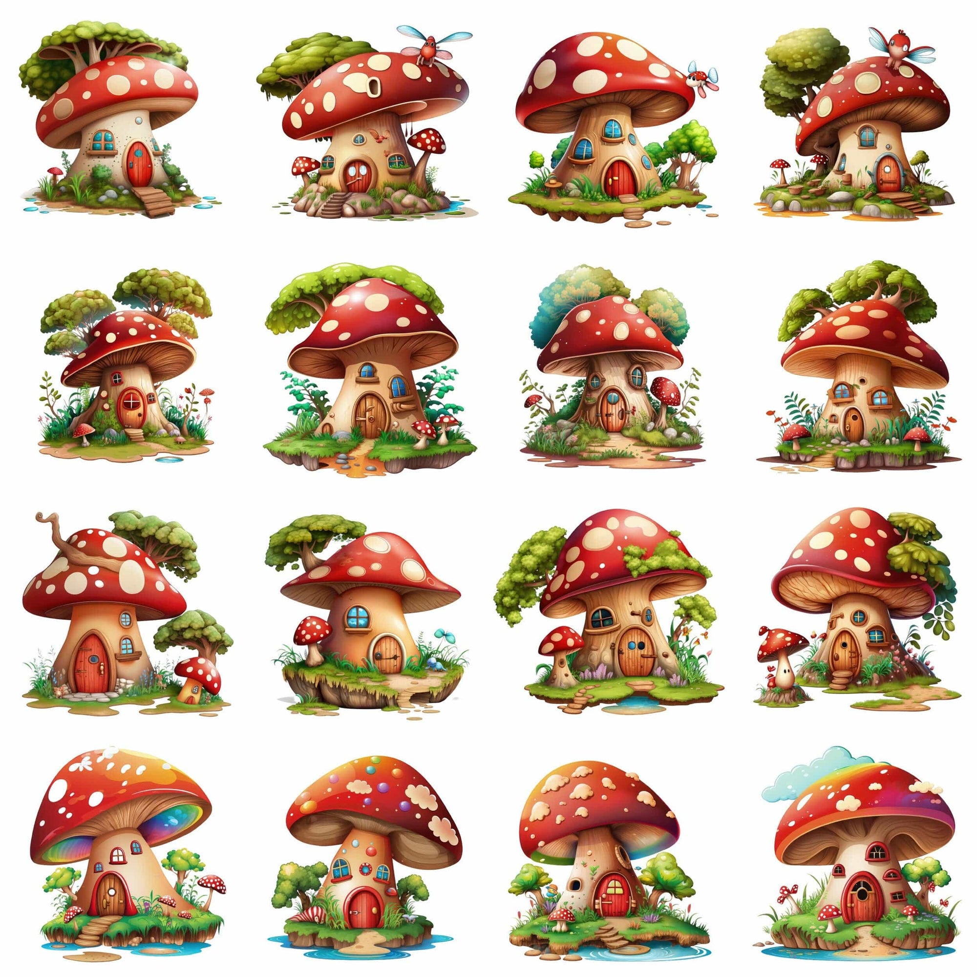 Mushroom House Bundle - 70 Transparent PNG Images, Sublimation, PNG, m