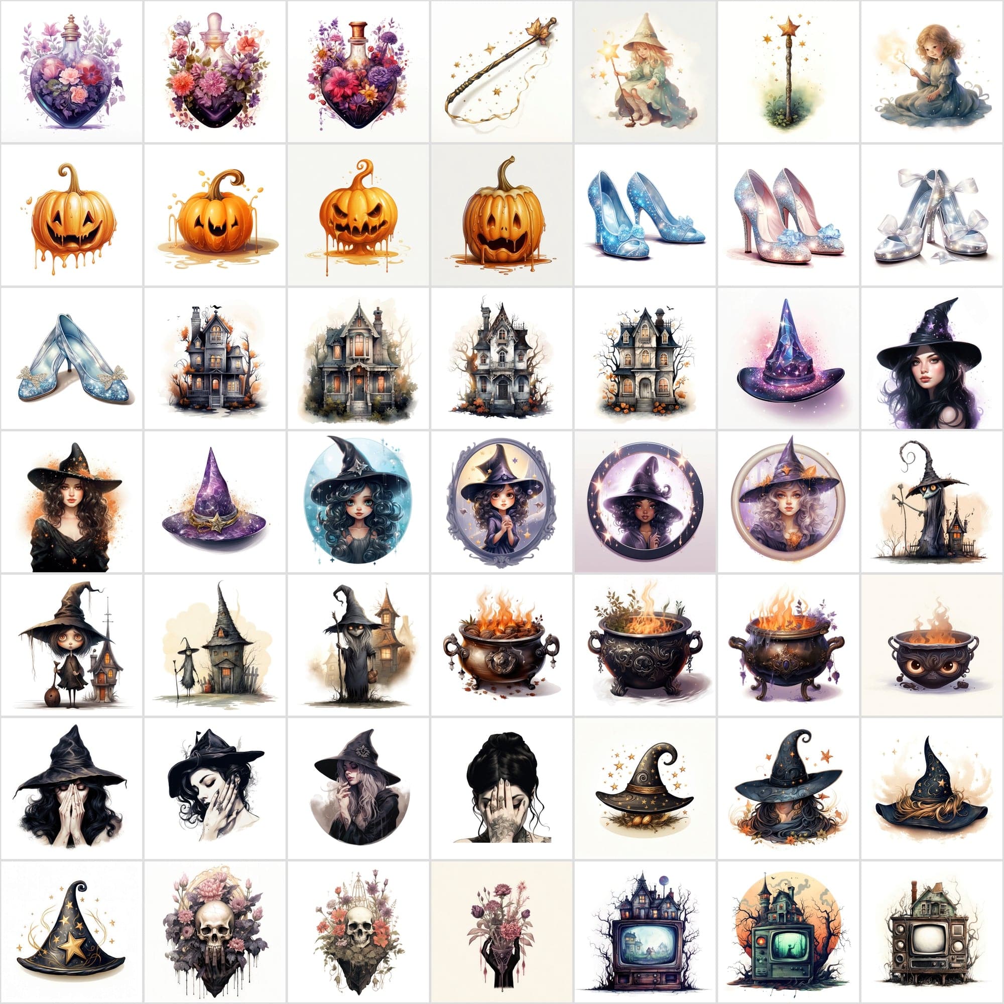 Premium Halloween & Cute Illustration Bundle - 424 PNGs in Transparent and White Backgrounds Digital Download Sumobundle